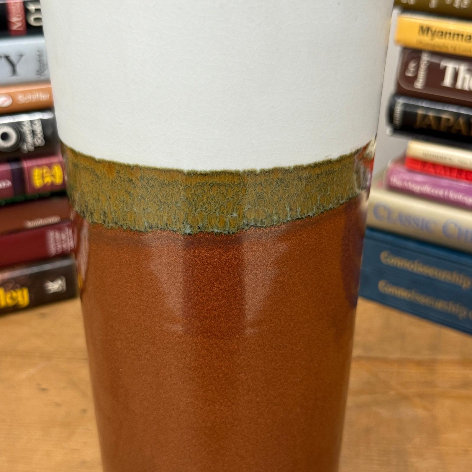 White and Copper Ceramic Vase with Olive Glaze Band, SKU , image 6