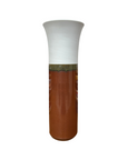 White and Copper Fluted Ceramic Vase with Olive Glaze Band, SKU , image 1
