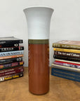White and Copper Fluted Ceramic Vase with Olive Glaze Band, SKU , image 3