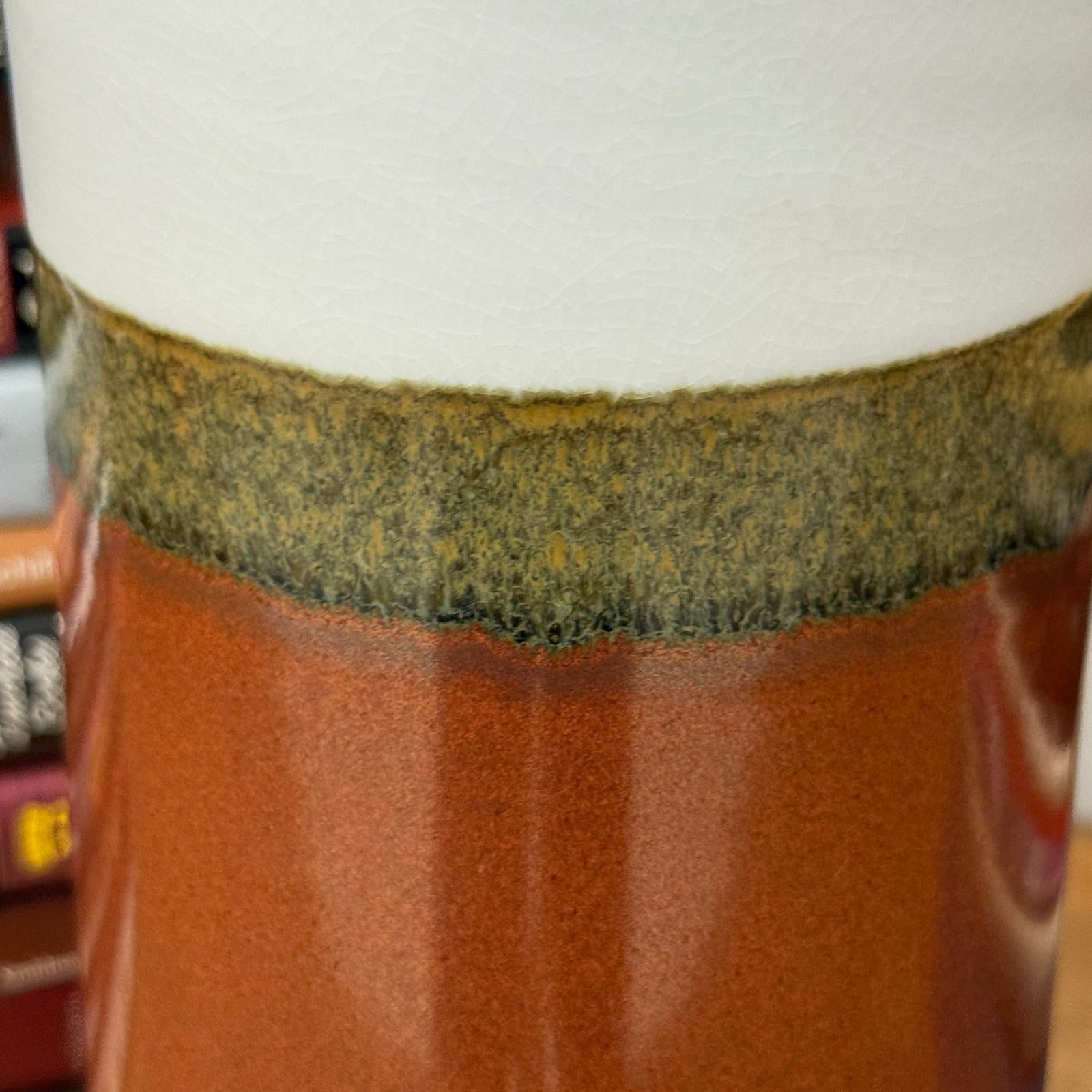 White and Copper Fluted Ceramic Vase with Olive Glaze Band, SKU , image 7