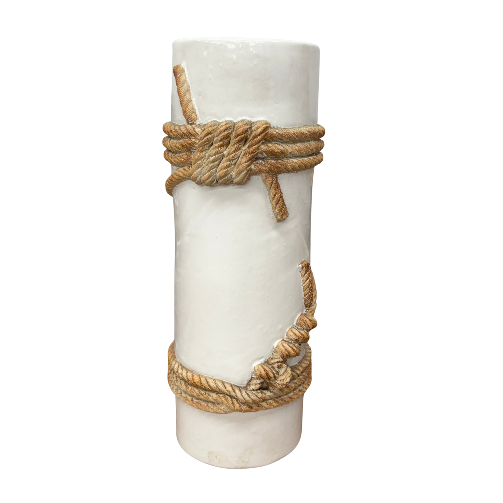 White Black Cylindrical Ceramic Vase with Rope Design, SKU YN8423, image 1