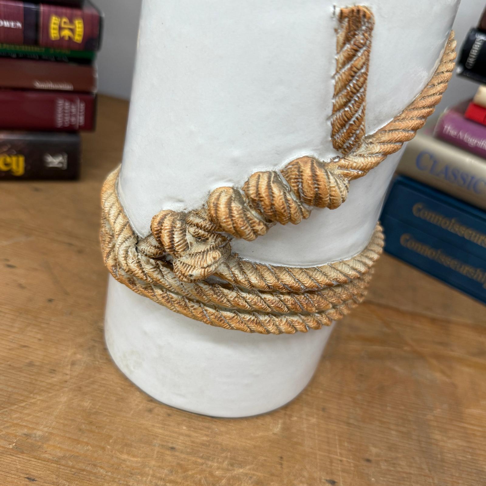 White Black Cylindrical Ceramic Vase with Rope Design, SKU , image 6