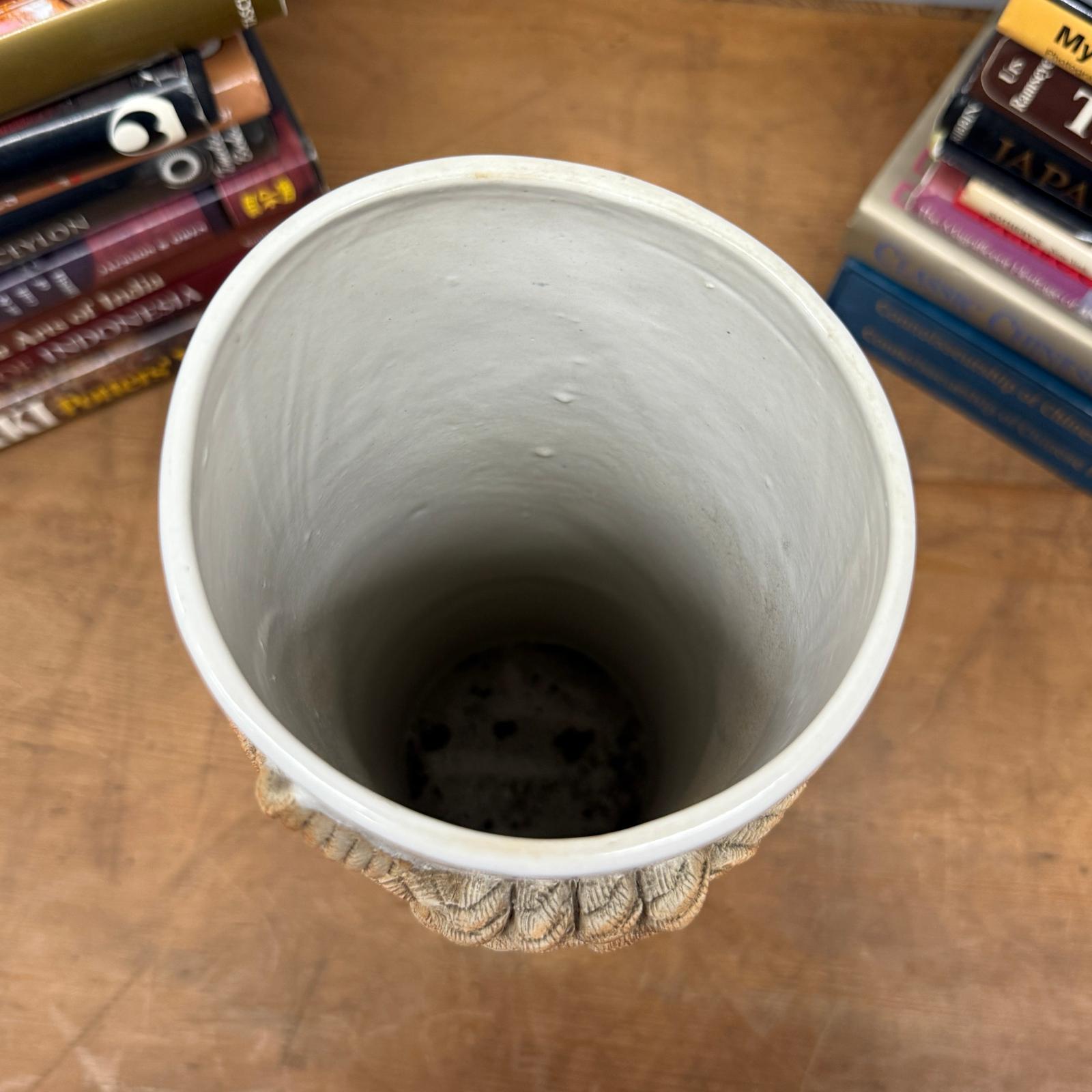 White Black Cylindrical Ceramic Vase with Rope Design, SKU , image 7
