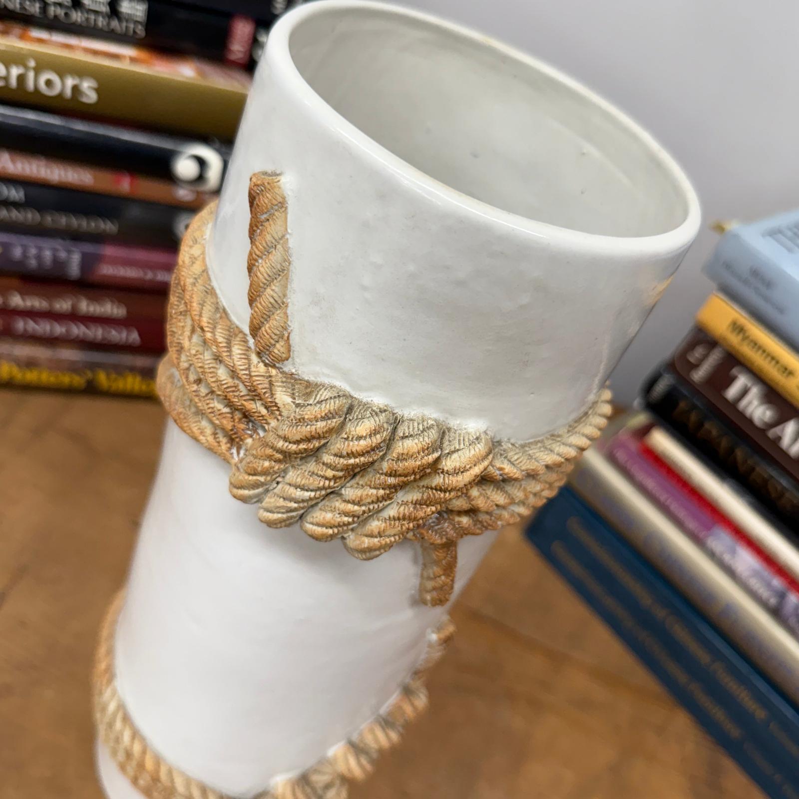 White Black Cylindrical Ceramic Vase with Rope Design, SKU , image 8
