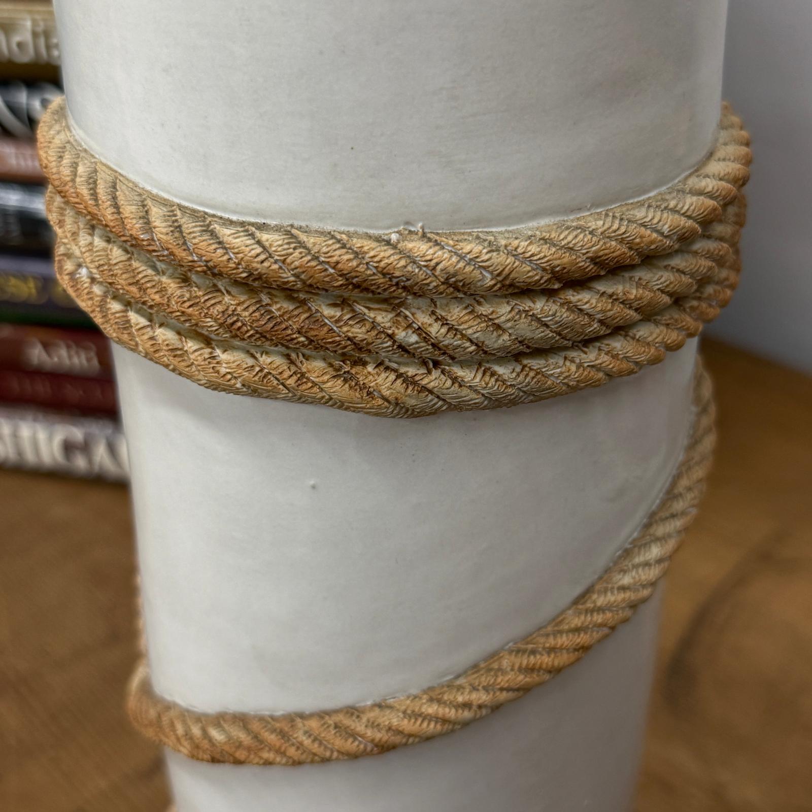 White Black Cylindrical Ceramic Vase with Rope Design, SKU , image 9
