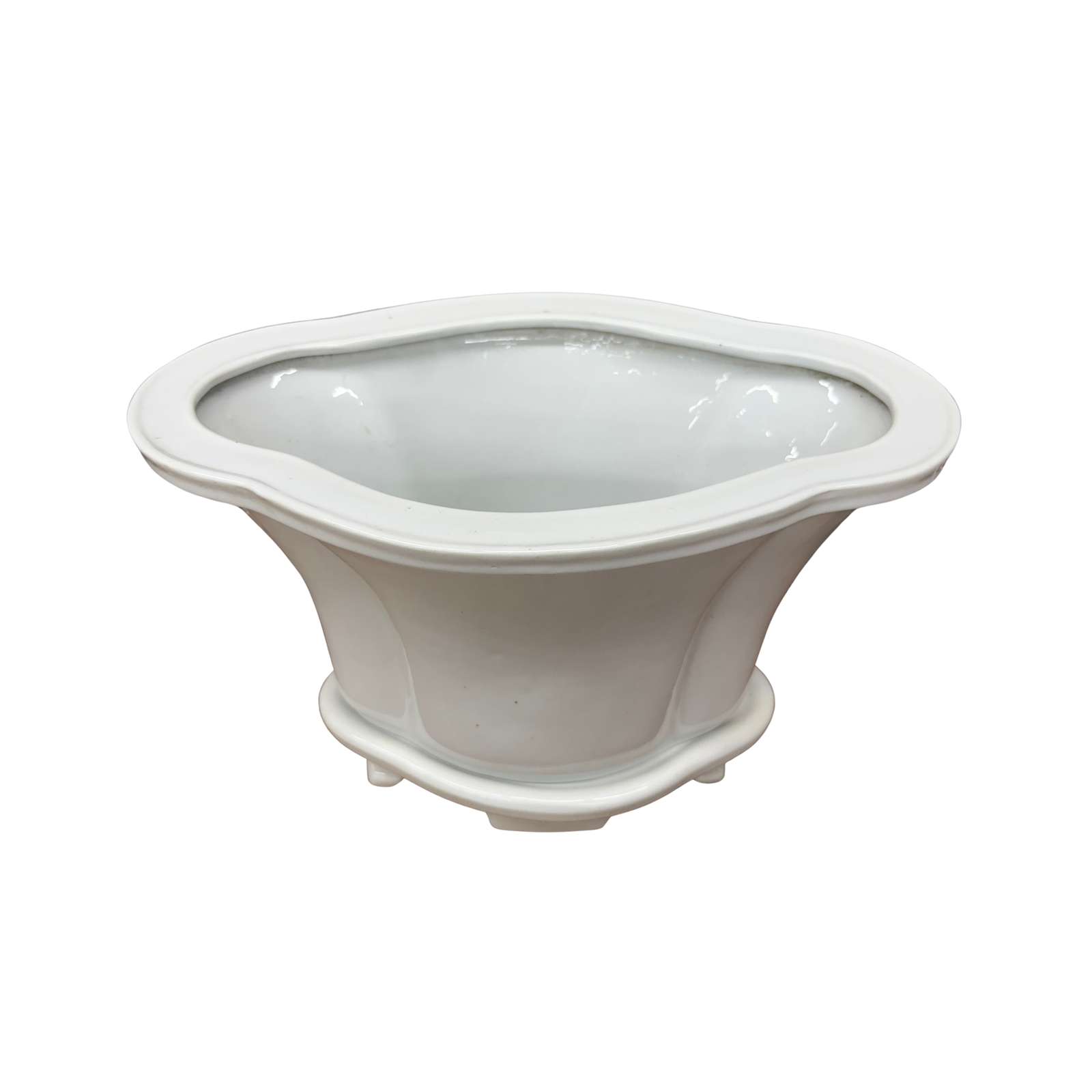 White Ceramic Planter with Footed Tray - FEA Home