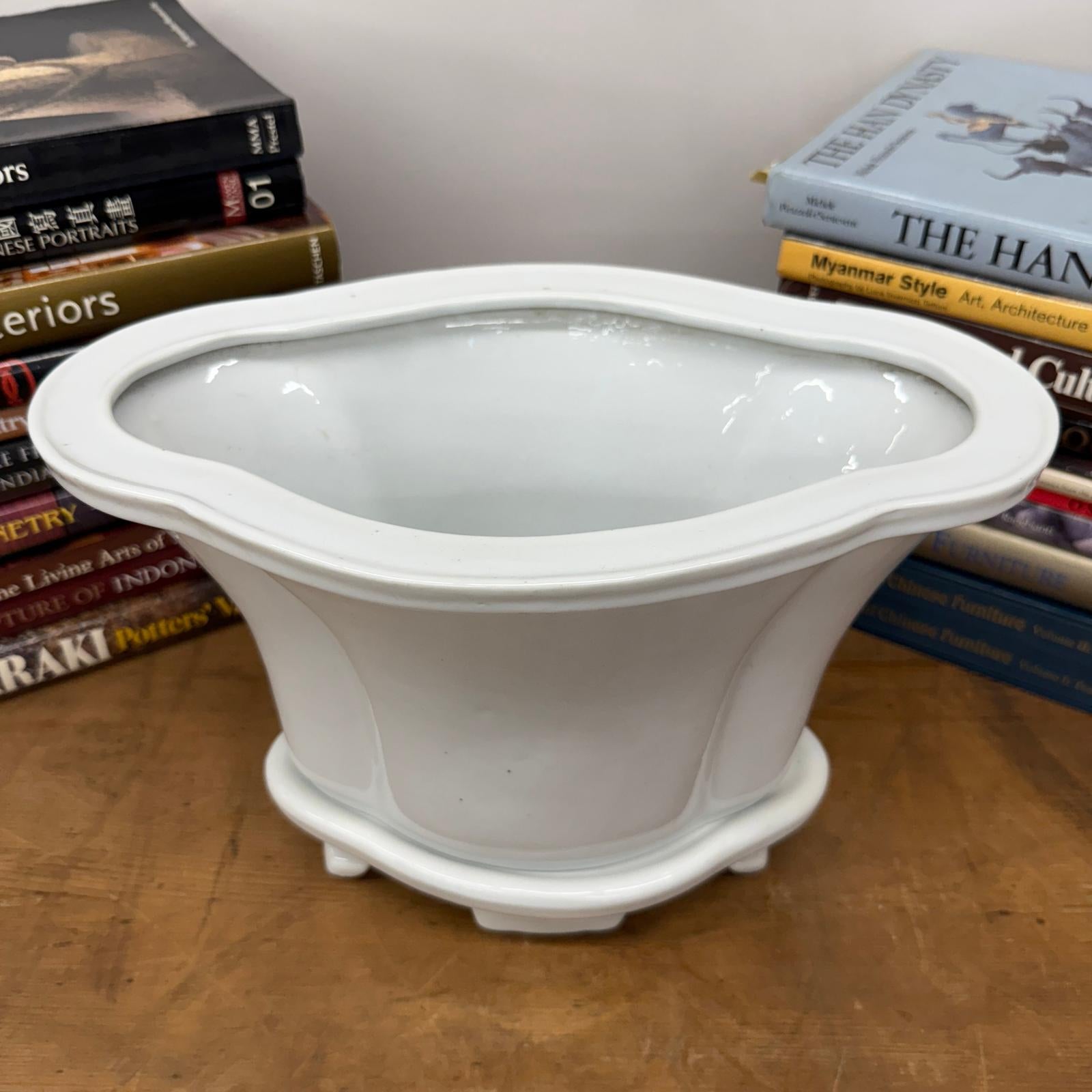 White Ceramic Planter with Footed Tray - FEA Home