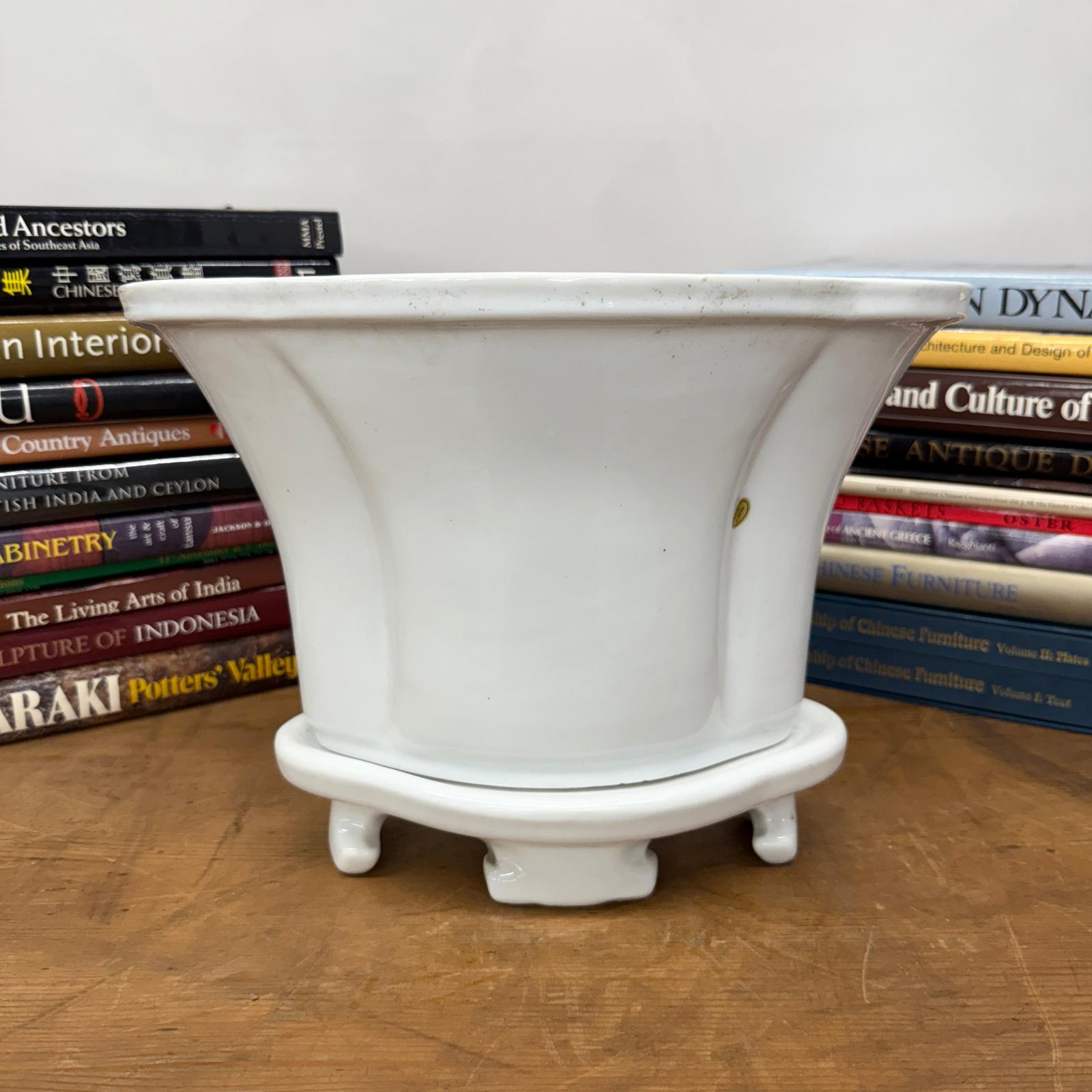 White Ceramic Planter with Footed Tray - FEA Home