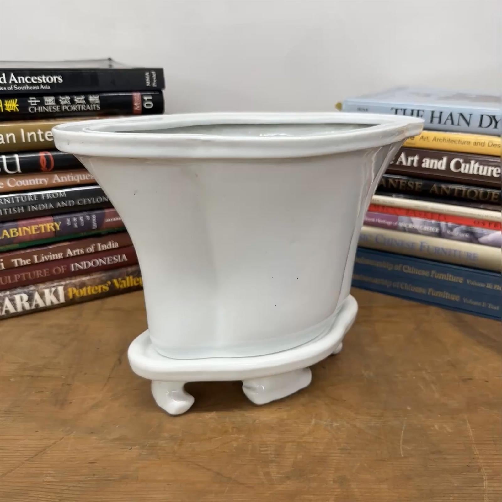 White Ceramic Planter with Footed Tray - FEA Home