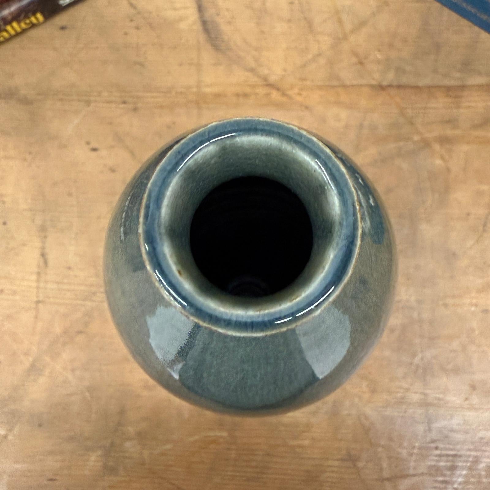 White Ceramic Vase with Gray-Blue Crackle Drip Glaze - FEA Home