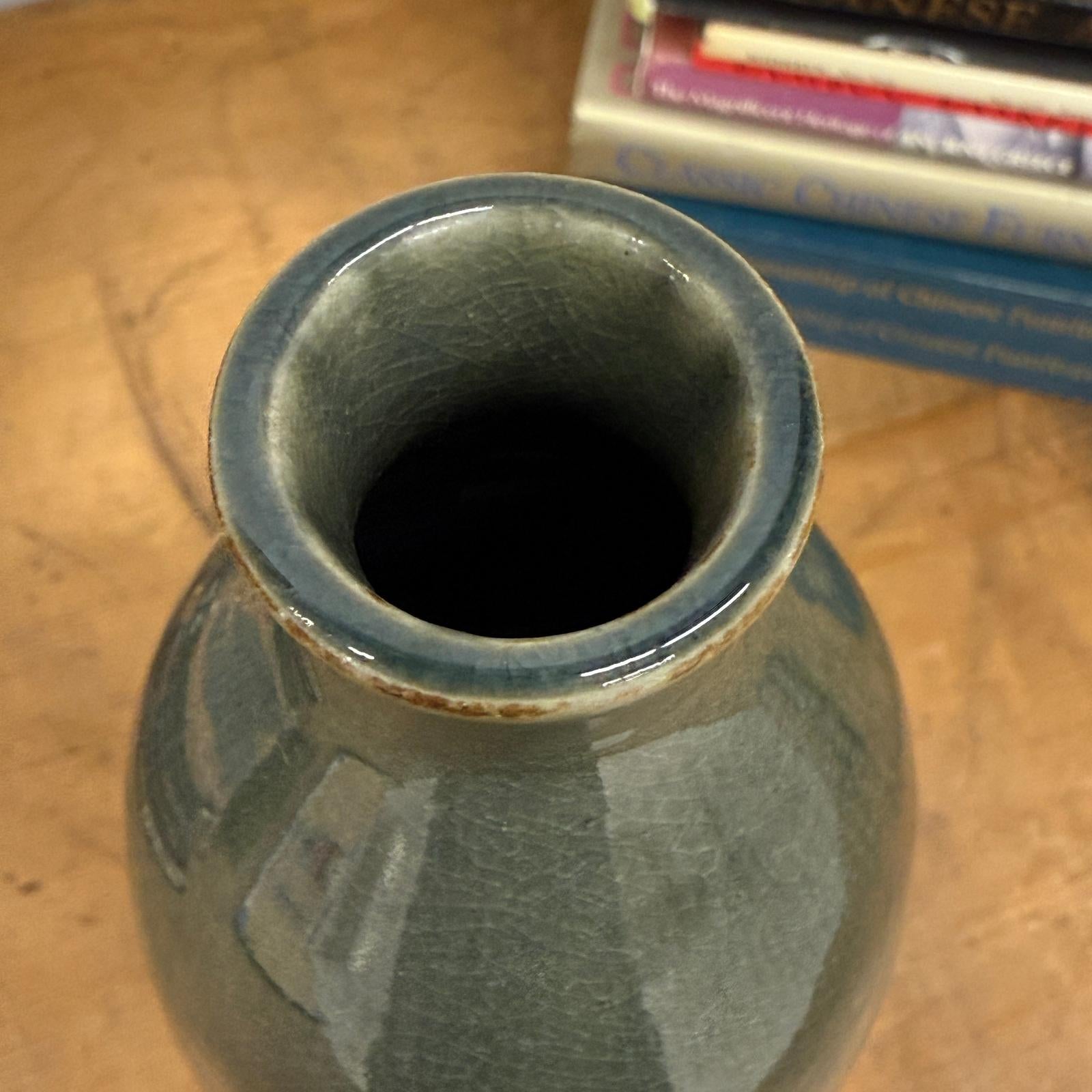 White Ceramic Vase with Gray-Blue Crackle Drip Glaze - FEA Home