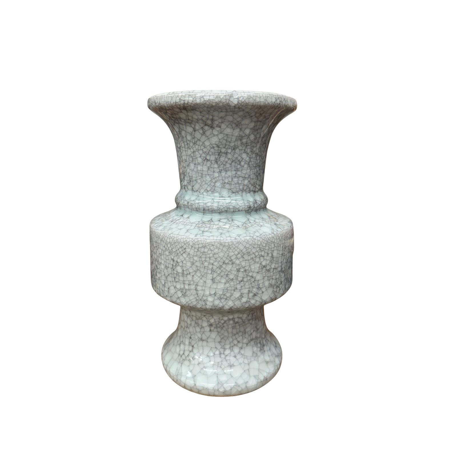 White Crackle Ceramic Vase with Bold Geometric Stacked Form, SKU , image 1