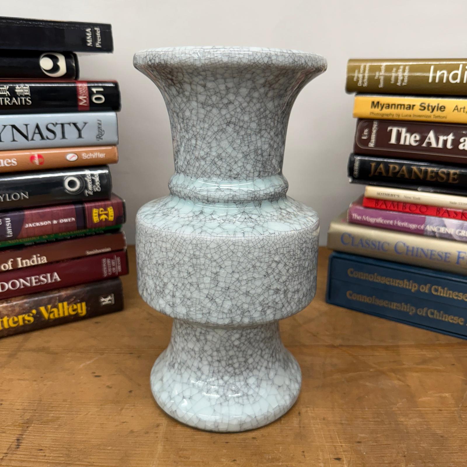 White Crackle Ceramic Vase with Bold Geometric Stacked Form, SKU , image 2