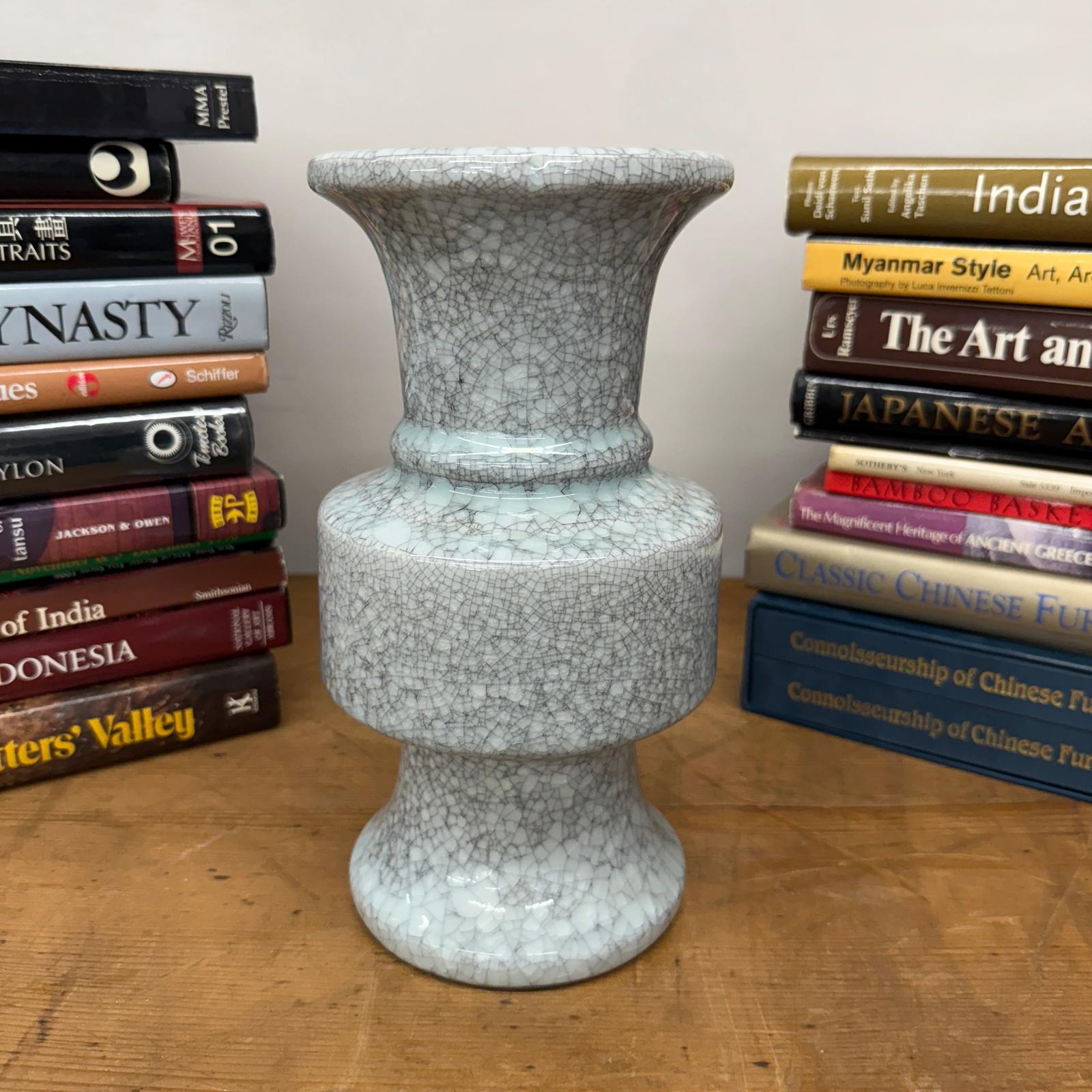 White Crackle Ceramic Vase with Bold Geometric Stacked Form, SKU , image 3