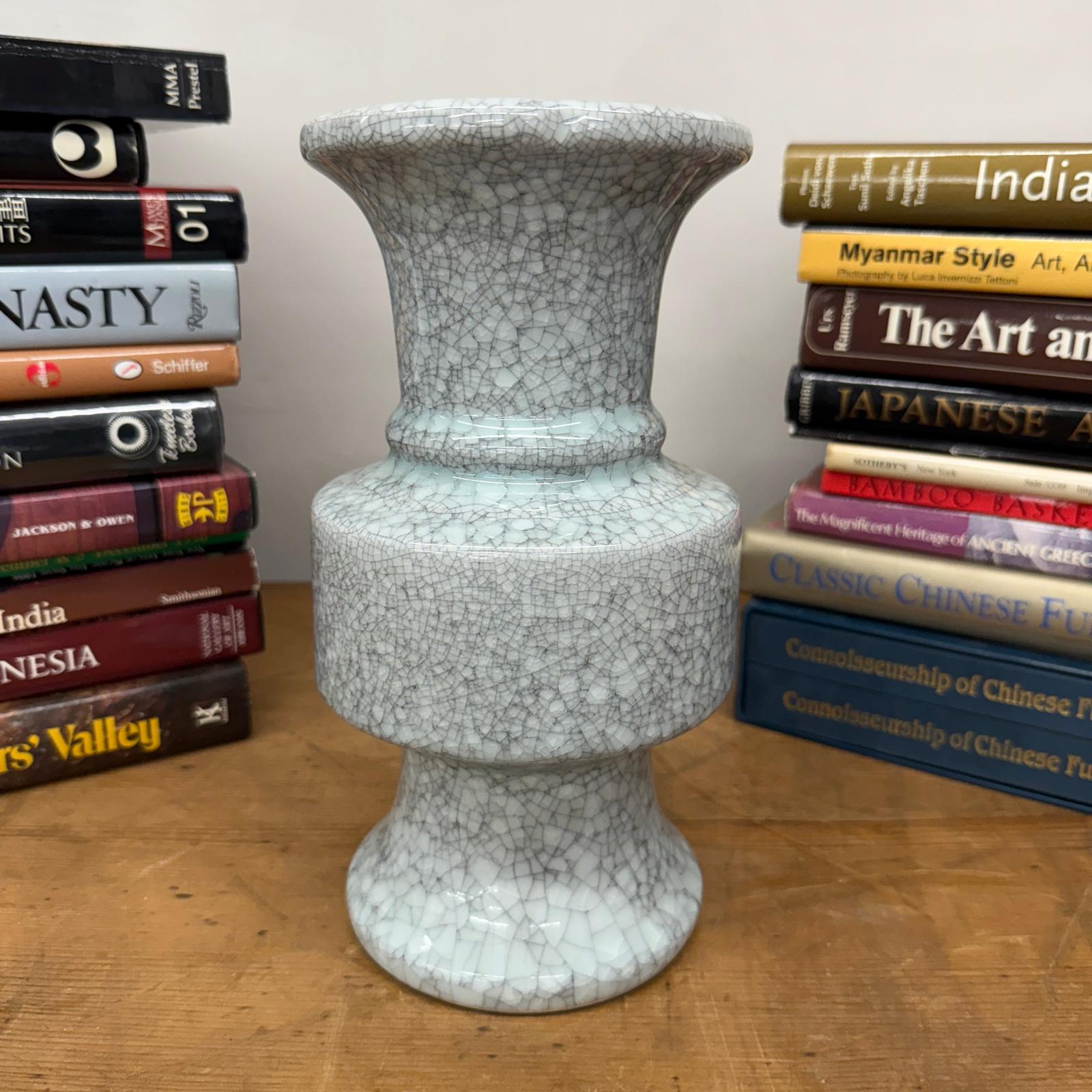 White Crackle Ceramic Vase with Bold Geometric Stacked Form, SKU , image 4