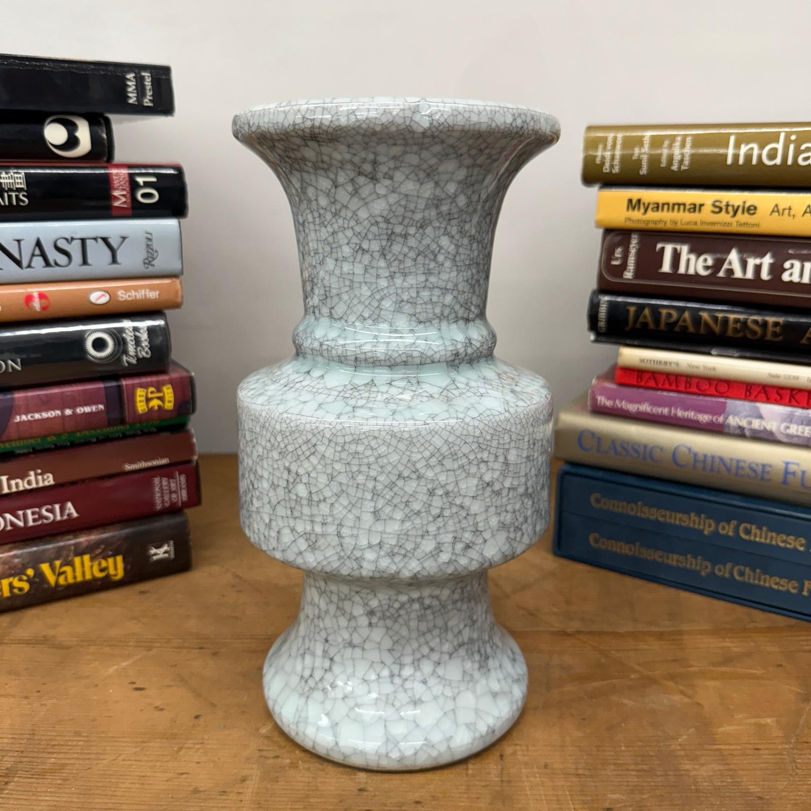 White Crackle Ceramic Vase with Bold Geometric Stacked Form, SKU , image 5