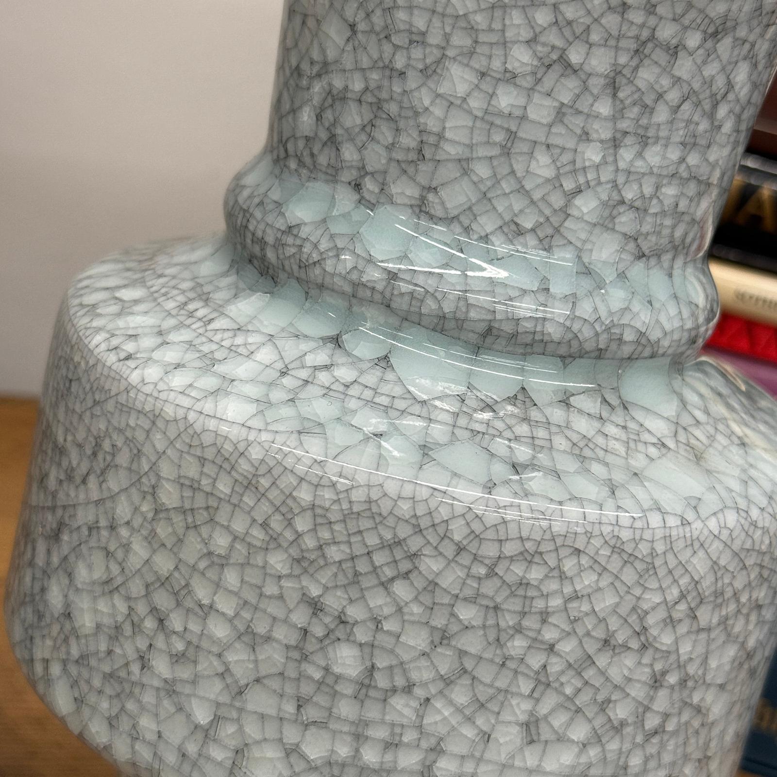 White Crackle Ceramic Vase with Bold Geometric Stacked Form, SKU , image 6