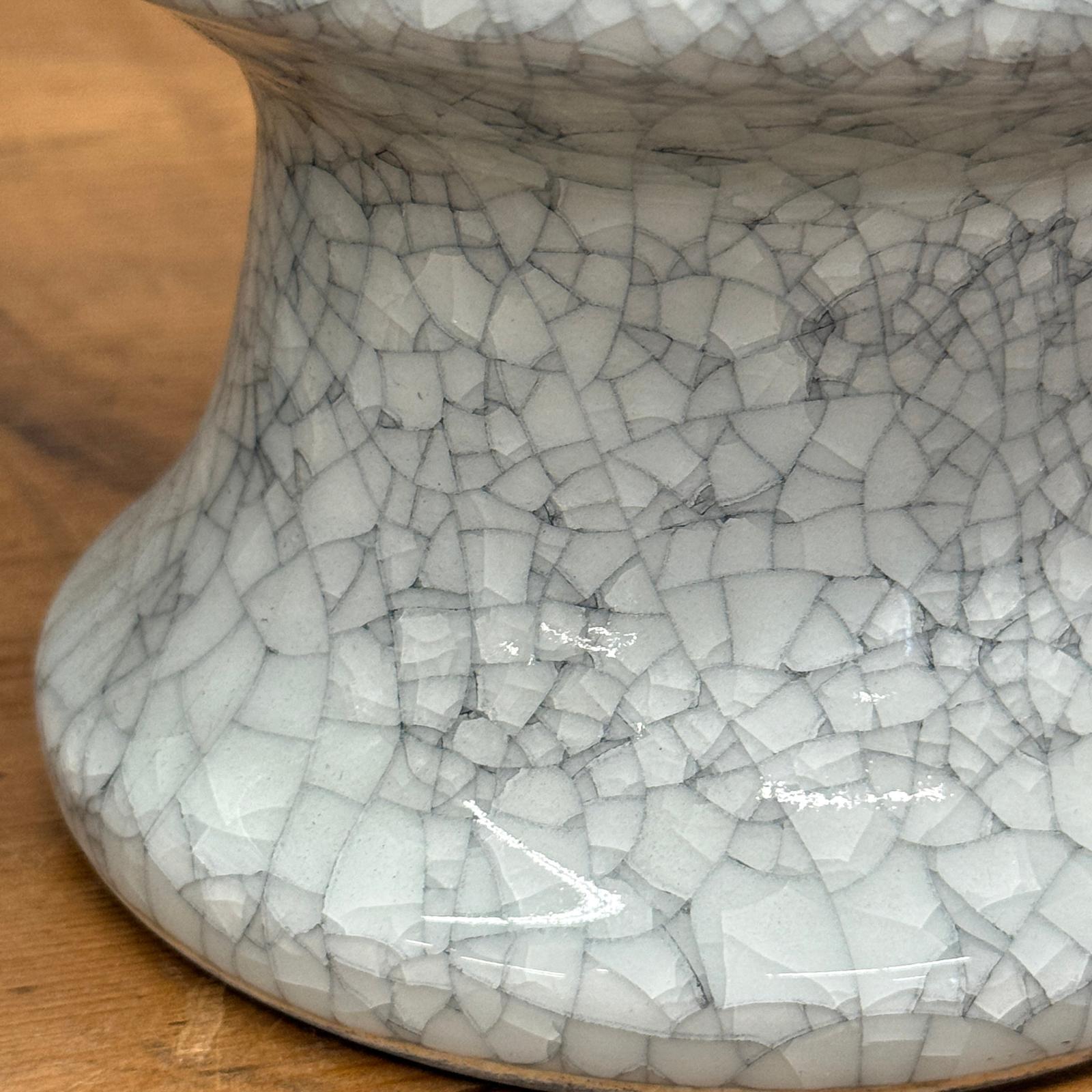 White Crackle Ceramic Vase with Bold Geometric Stacked Form, SKU , image 7