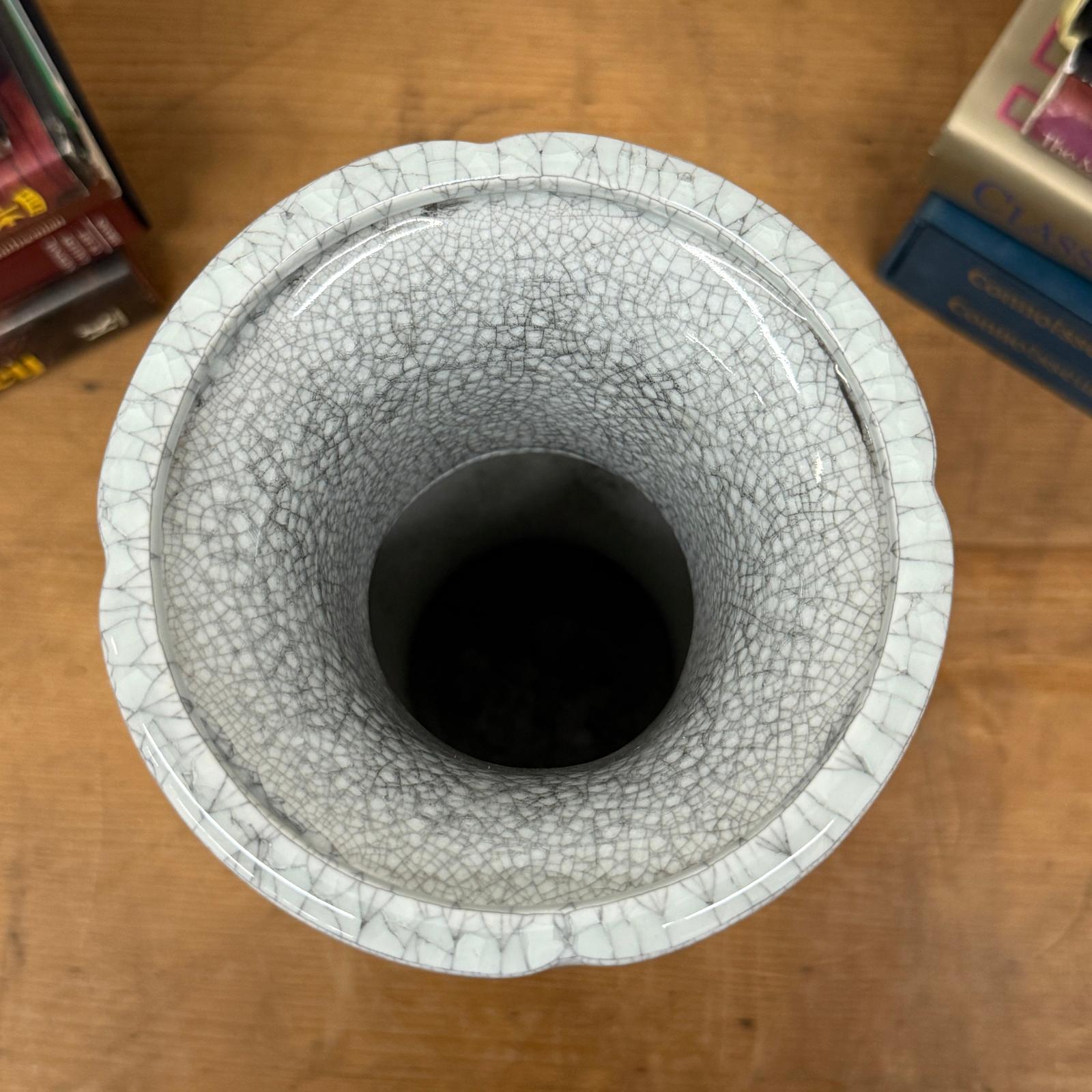 White Crackle Ceramic Vase with Bold Geometric Stacked Form, SKU , image 8