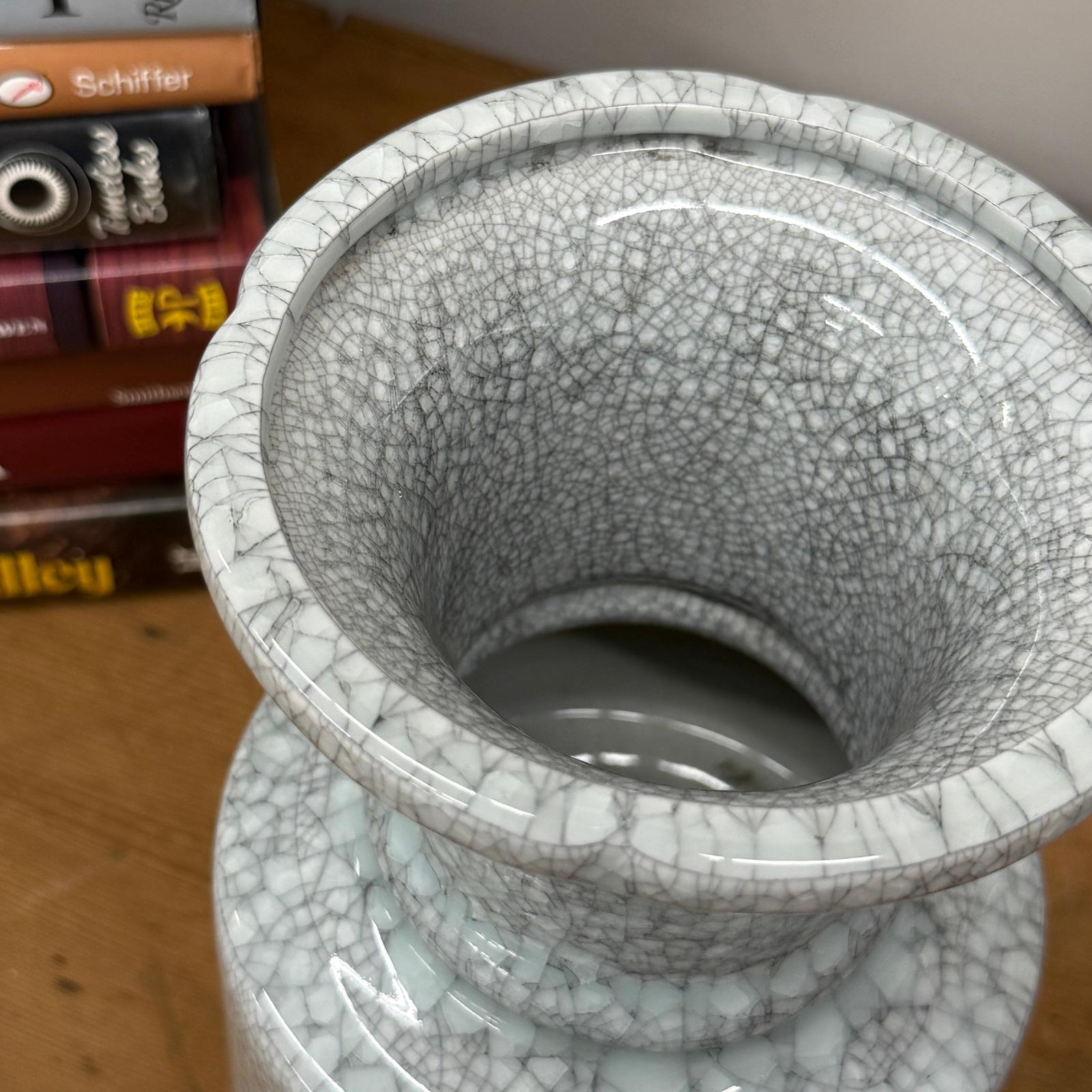 White Crackle Ceramic Vase with Bold Geometric Stacked Form, SKU , image 9