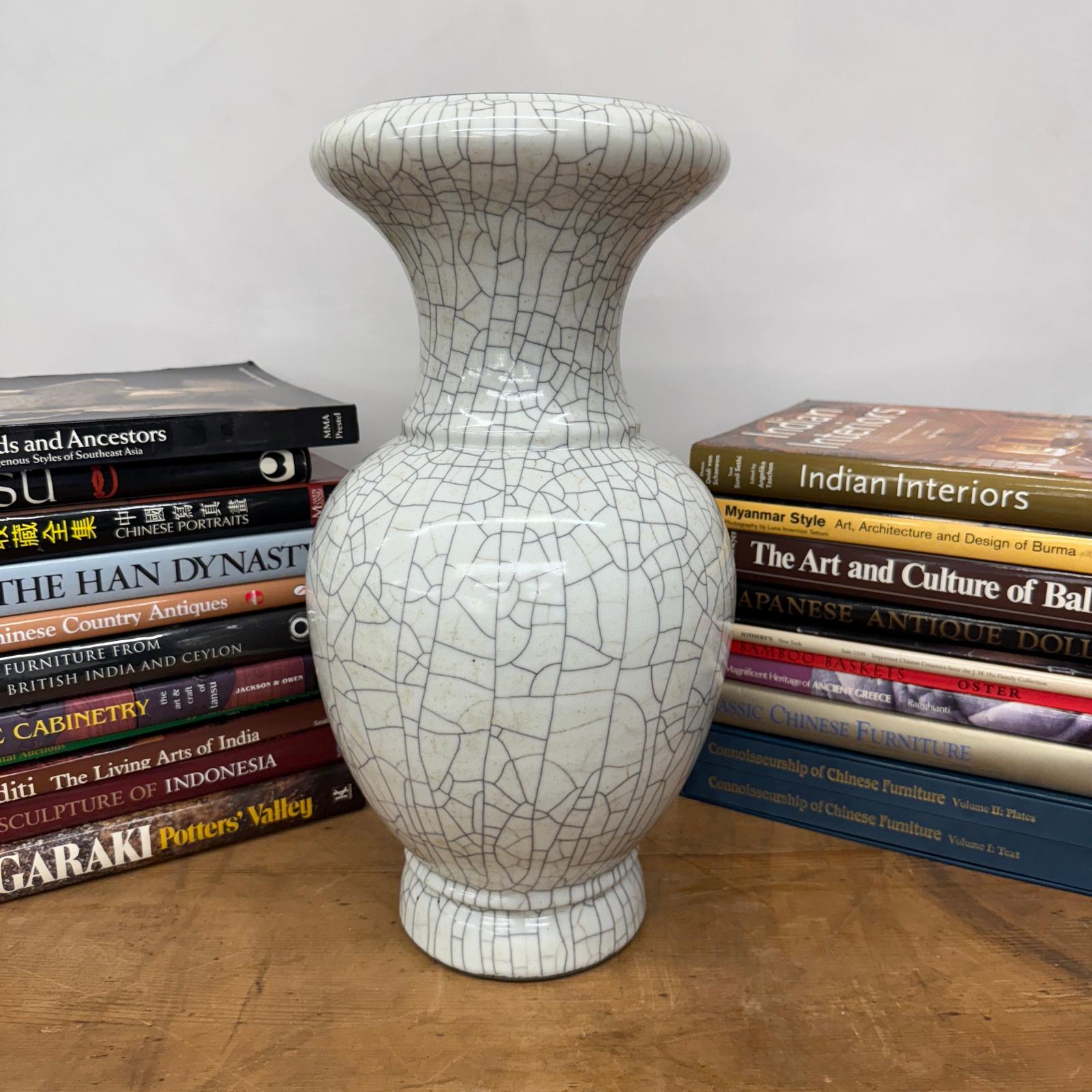 White Crackle Glaze Vase with Elegant Form &amp; Fluted Opening, SKU , image 2