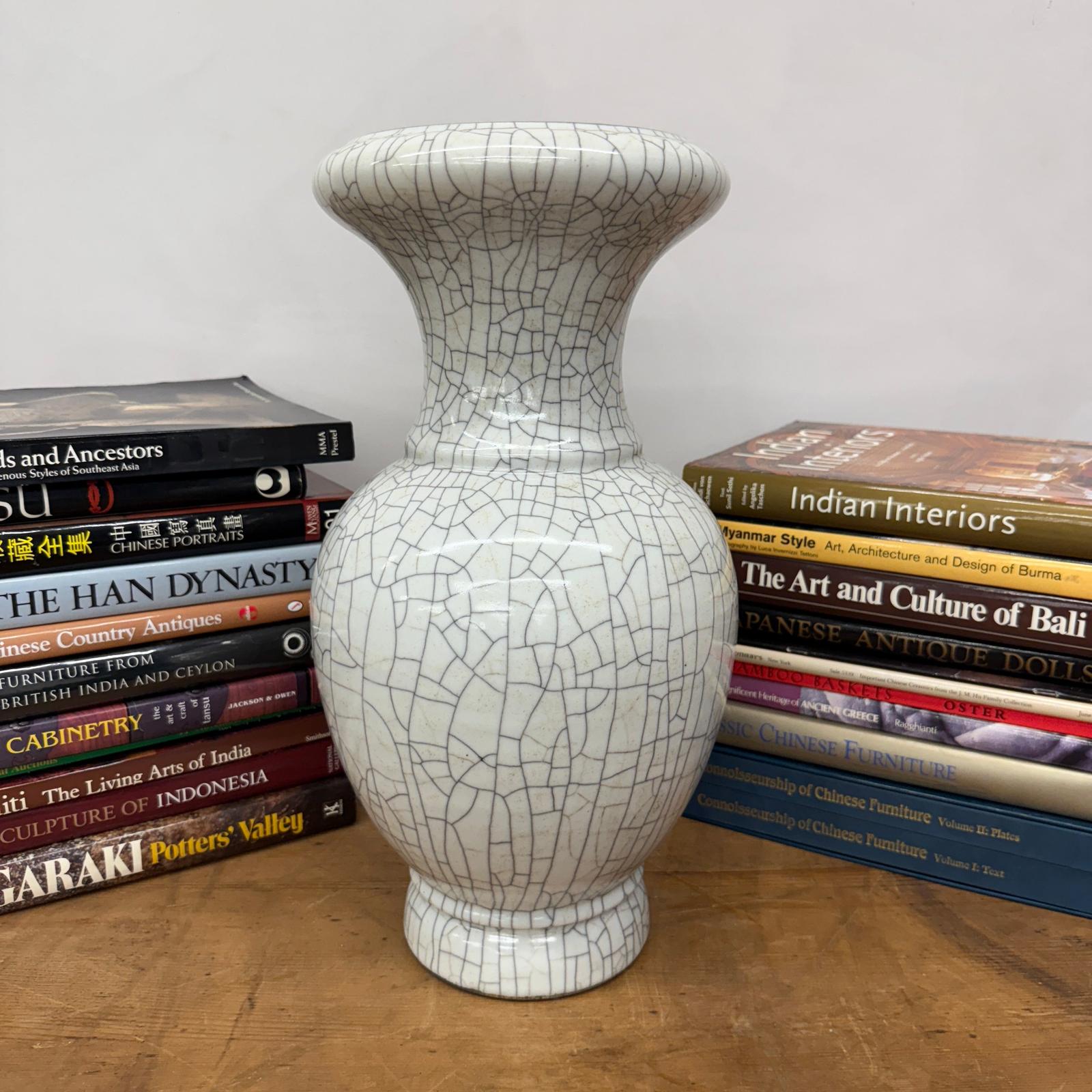 White Crackle Glaze Vase with Elegant Form &amp; Fluted Opening, SKU , image 3