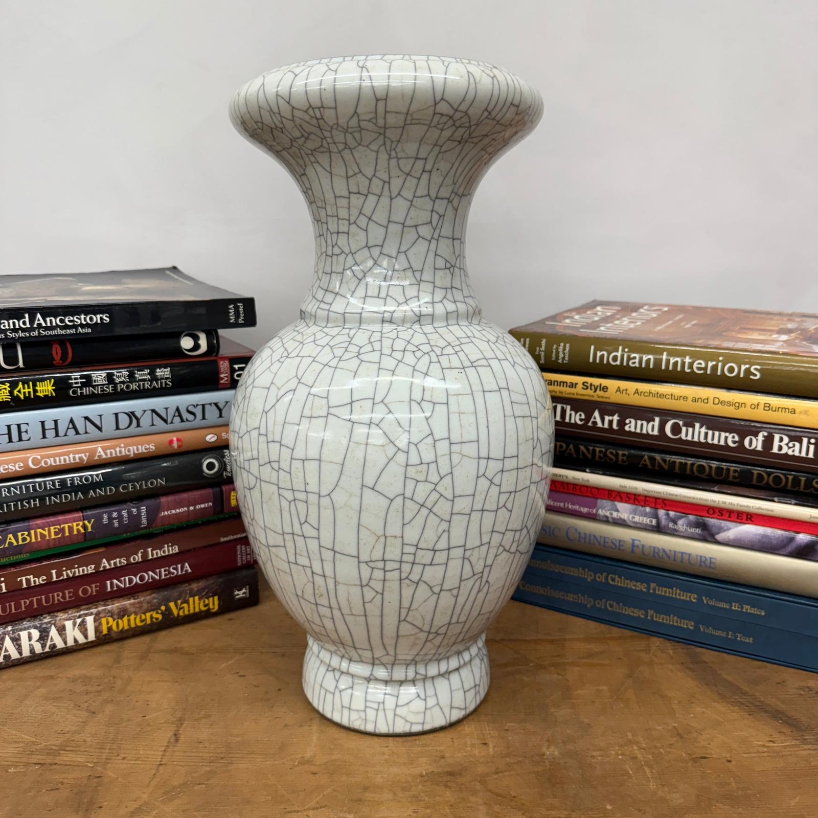 White Crackle Glaze Vase with Elegant Form &amp; Fluted Opening, SKU , image 4