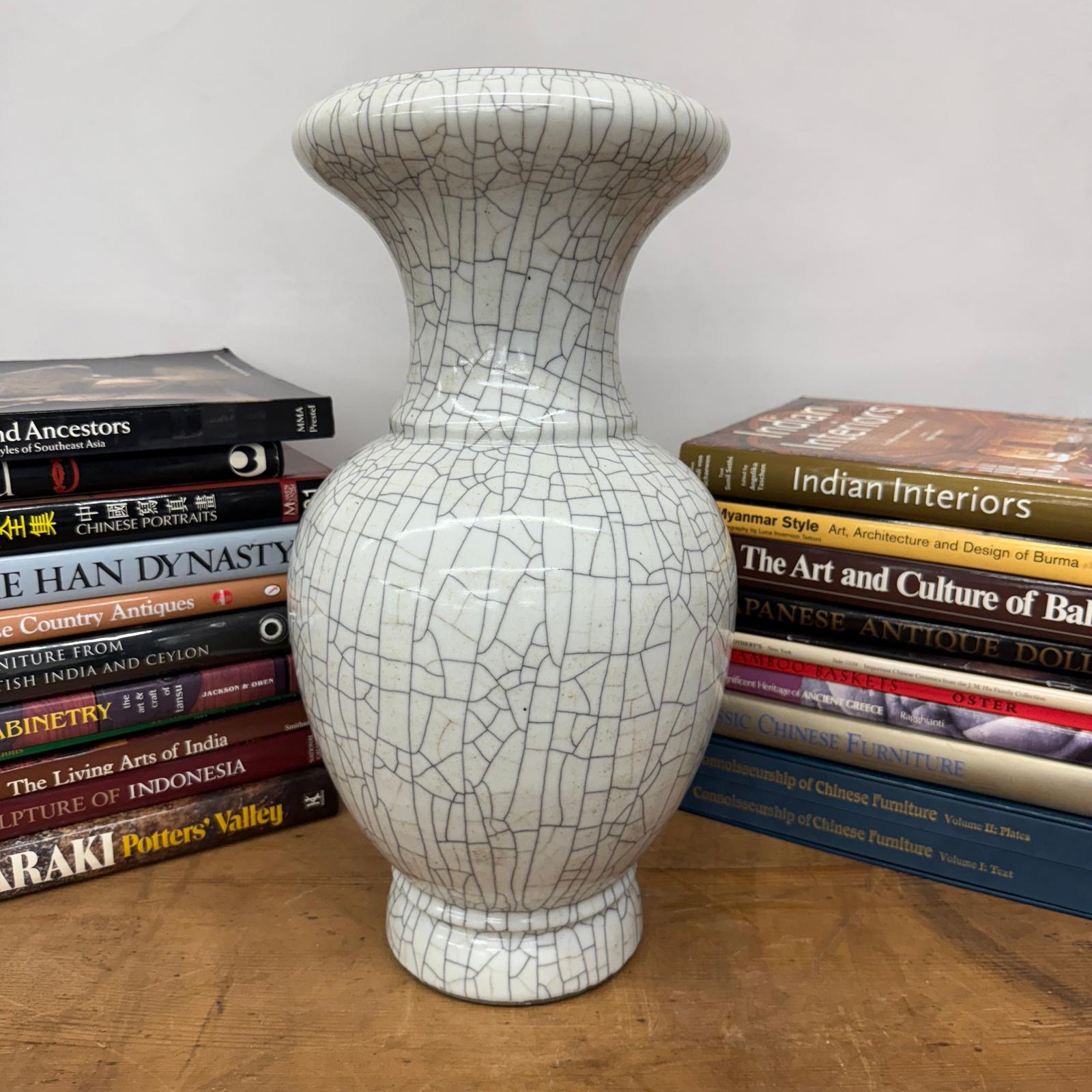 White Crackle Glaze Vase with Elegant Form &amp; Fluted Opening, SKU , image 5