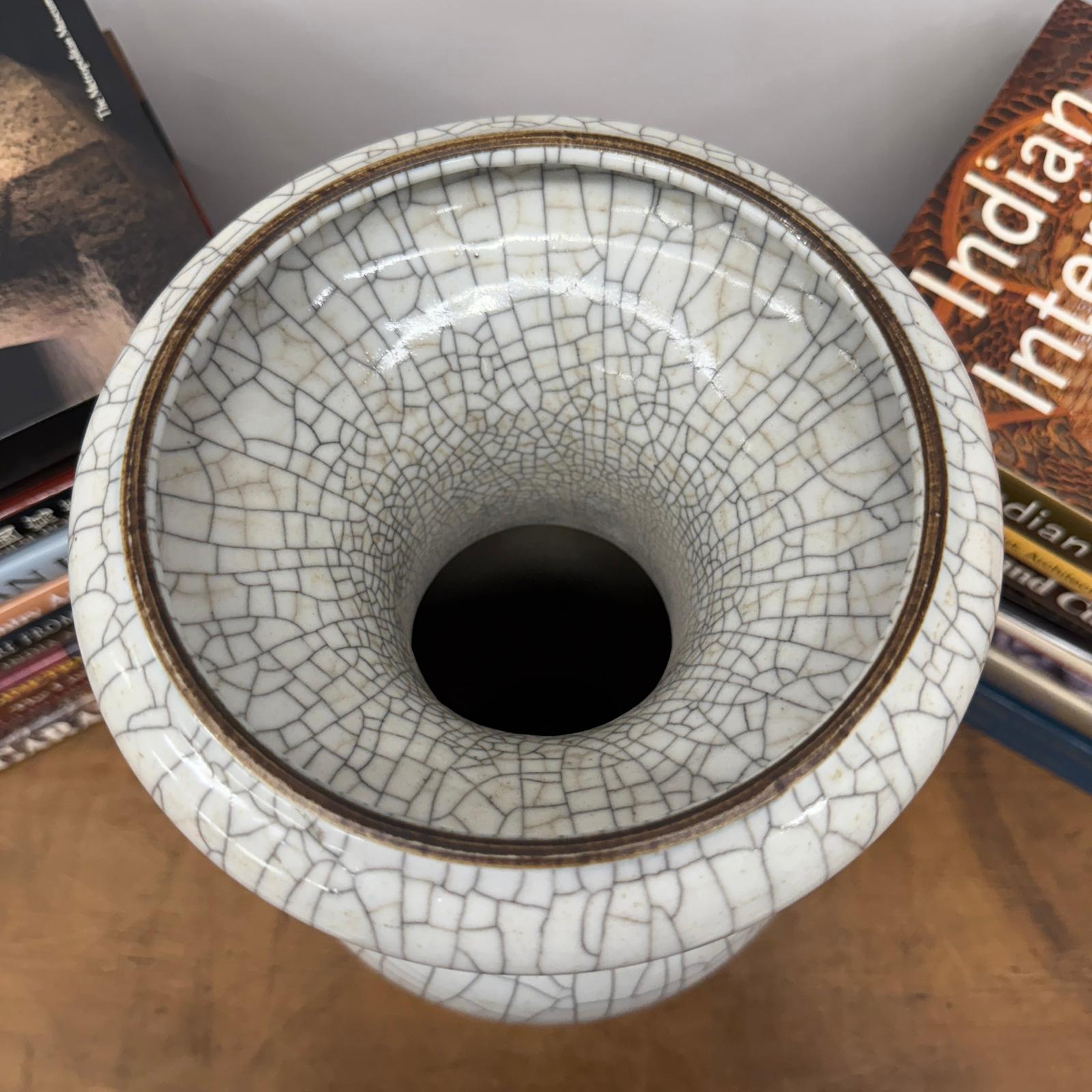 White Crackle Glaze Vase with Elegant Form &amp; Fluted Opening, SKU , image 9