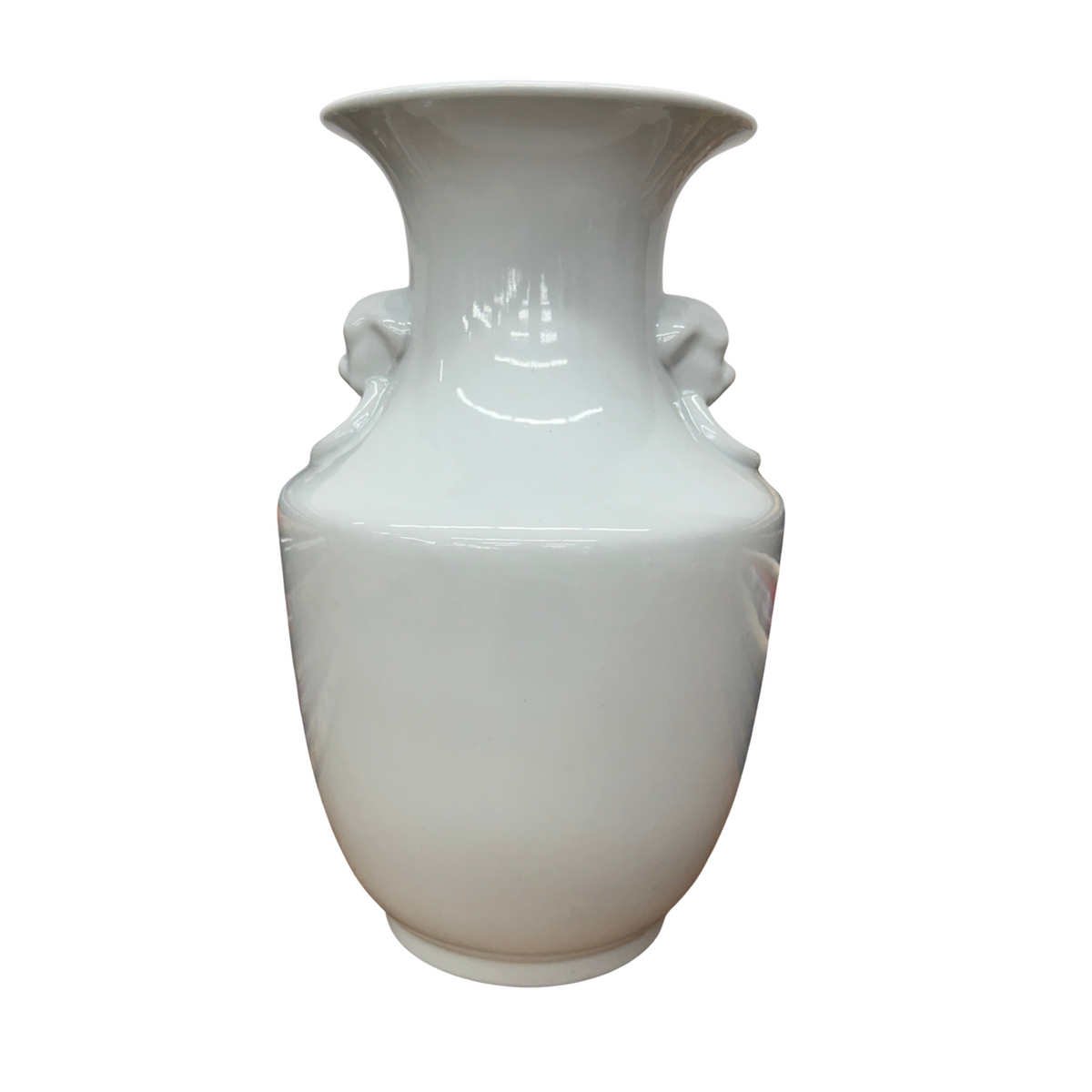 White Glazed Ceramic Vase with Foo Dog Handles, SKU , image 1