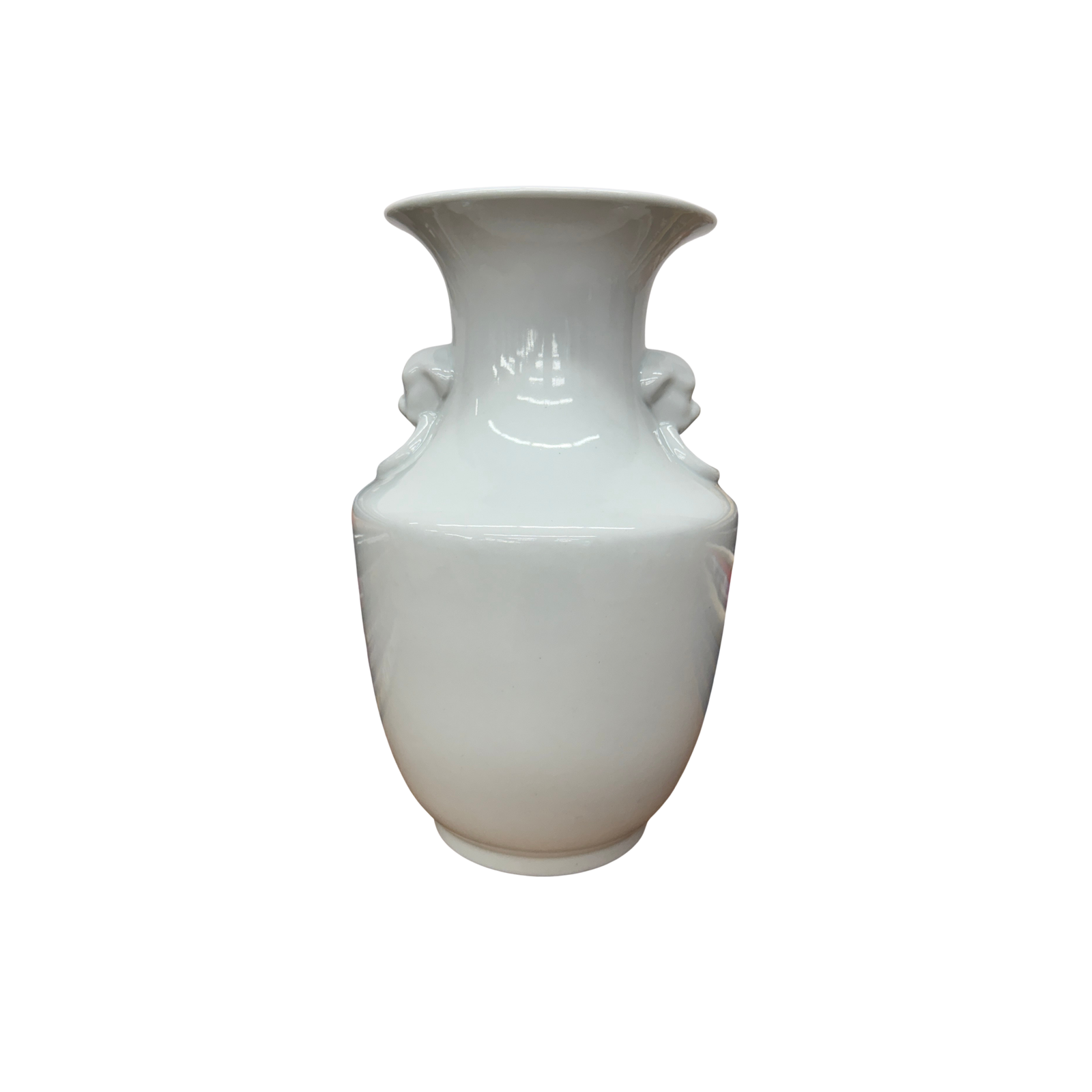 White Glazed Ceramic Vase with Foo Dog Handles, SKU , image 1