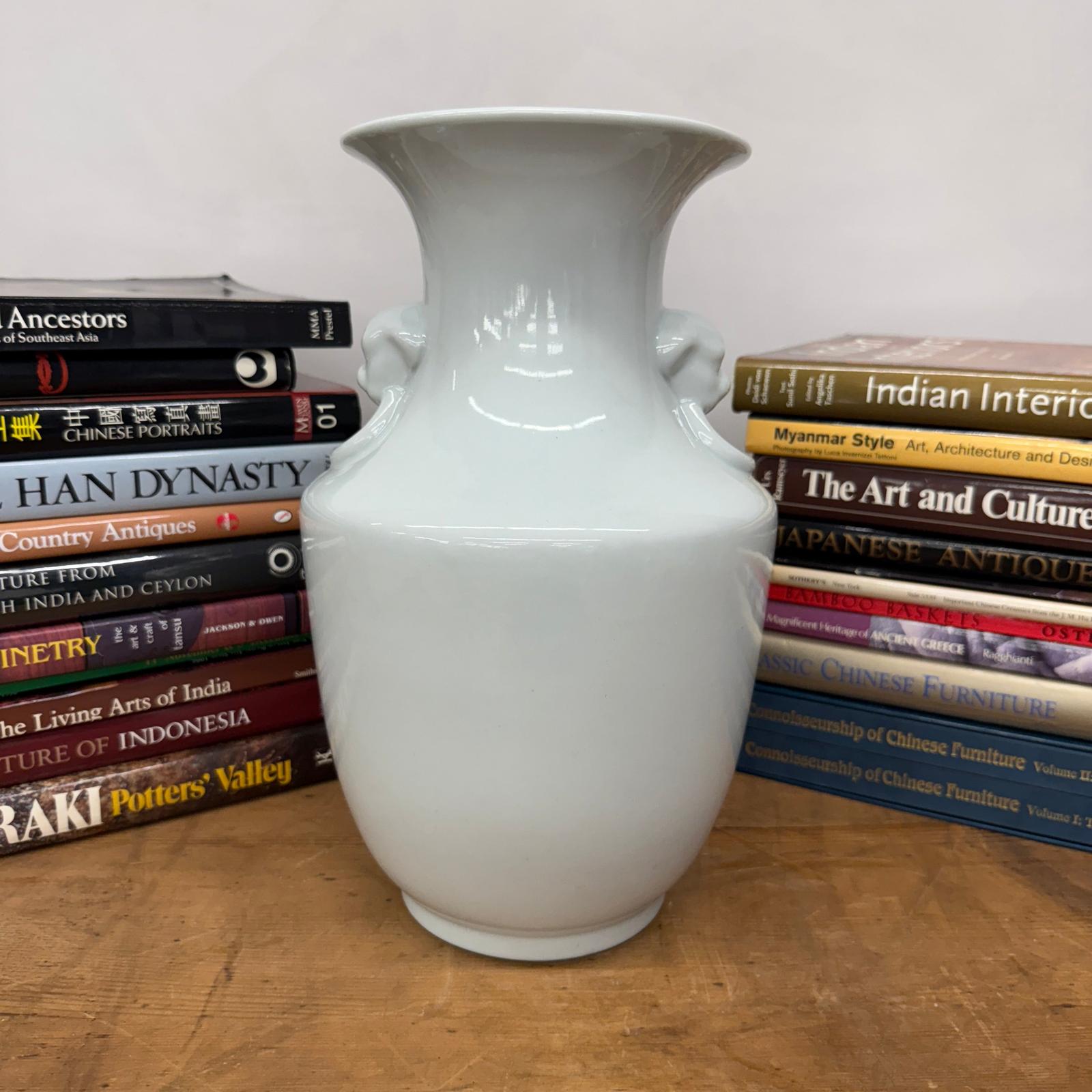 White Glazed Ceramic Vase with Foo Dog Handles, SKU , image 2