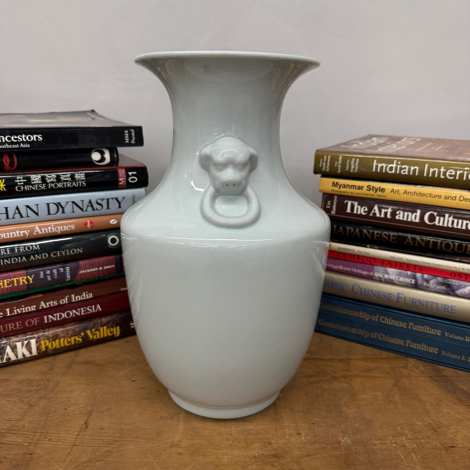 White Glazed Ceramic Vase with Foo Dog Handles, SKU , image 3