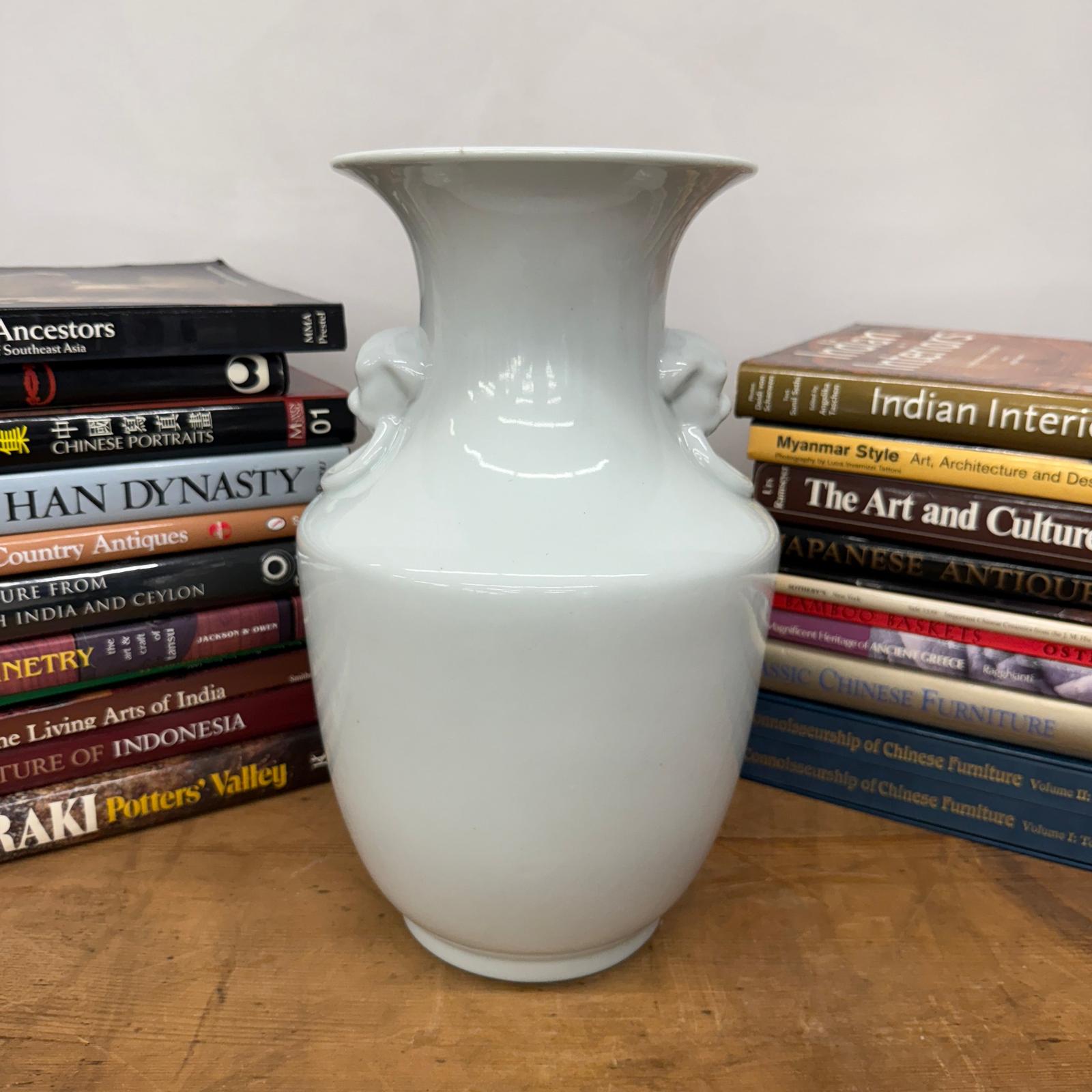 White Glazed Ceramic Vase with Foo Dog Handles, SKU , image 4
