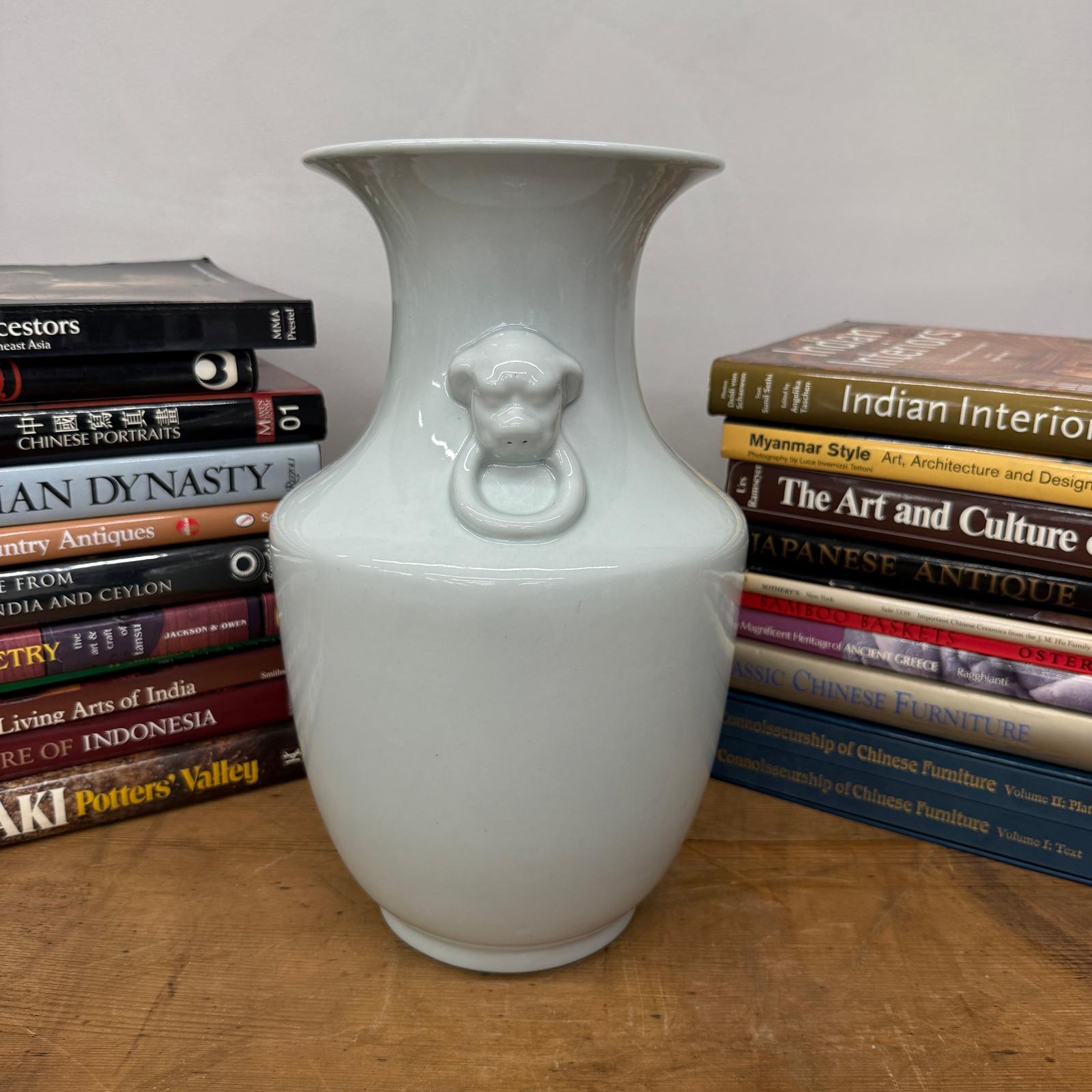 White Glazed Ceramic Vase with Foo Dog Handles, SKU , image 5