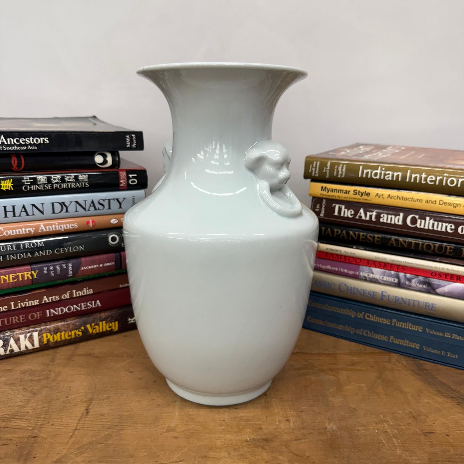 White Glazed Ceramic Vase with Foo Dog Handles, SKU , image 6