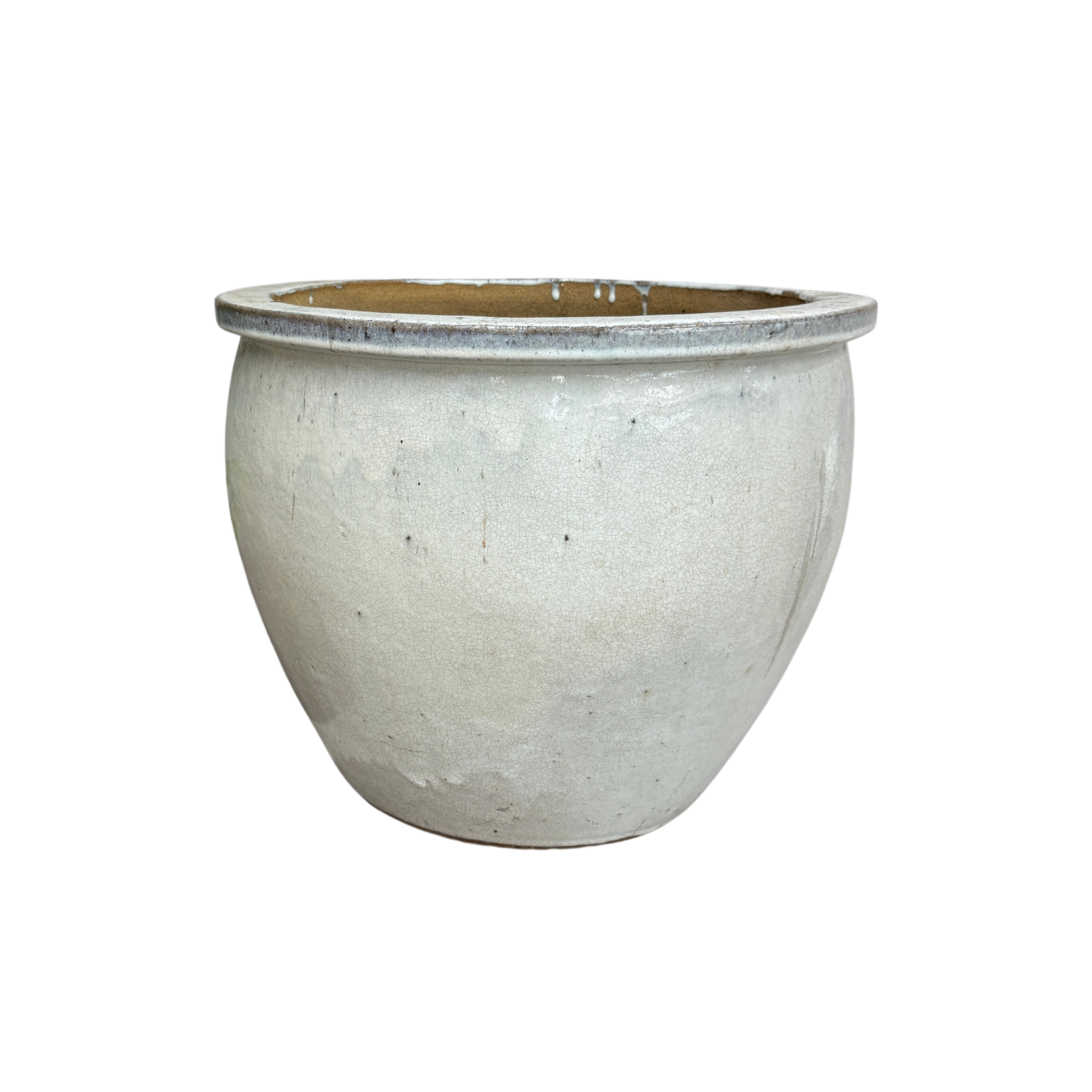 White Glazed Round Ceramic Planter with Wide Opening - FEA Home