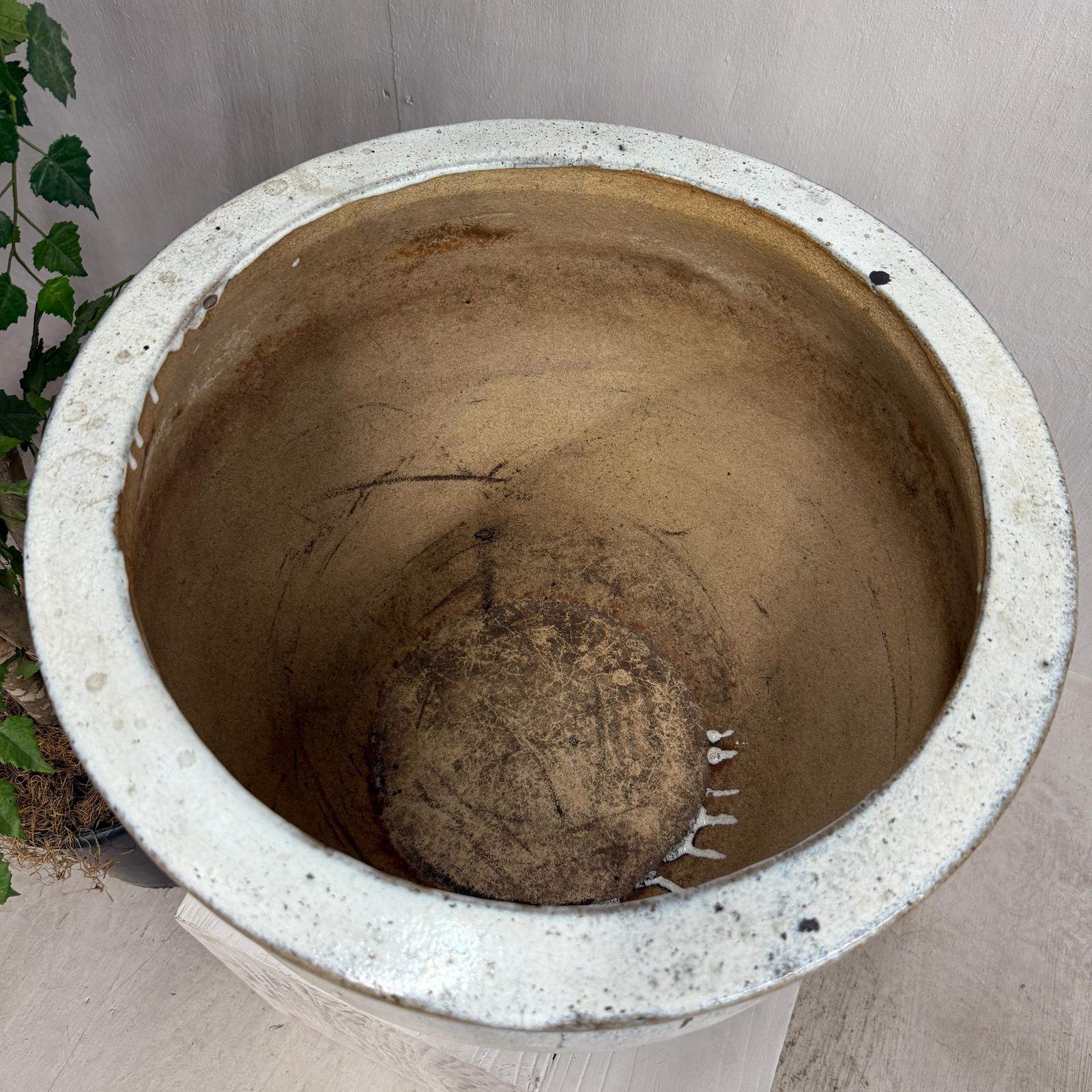White Glazed Round Ceramic Planter with Wide Opening - FEA Home