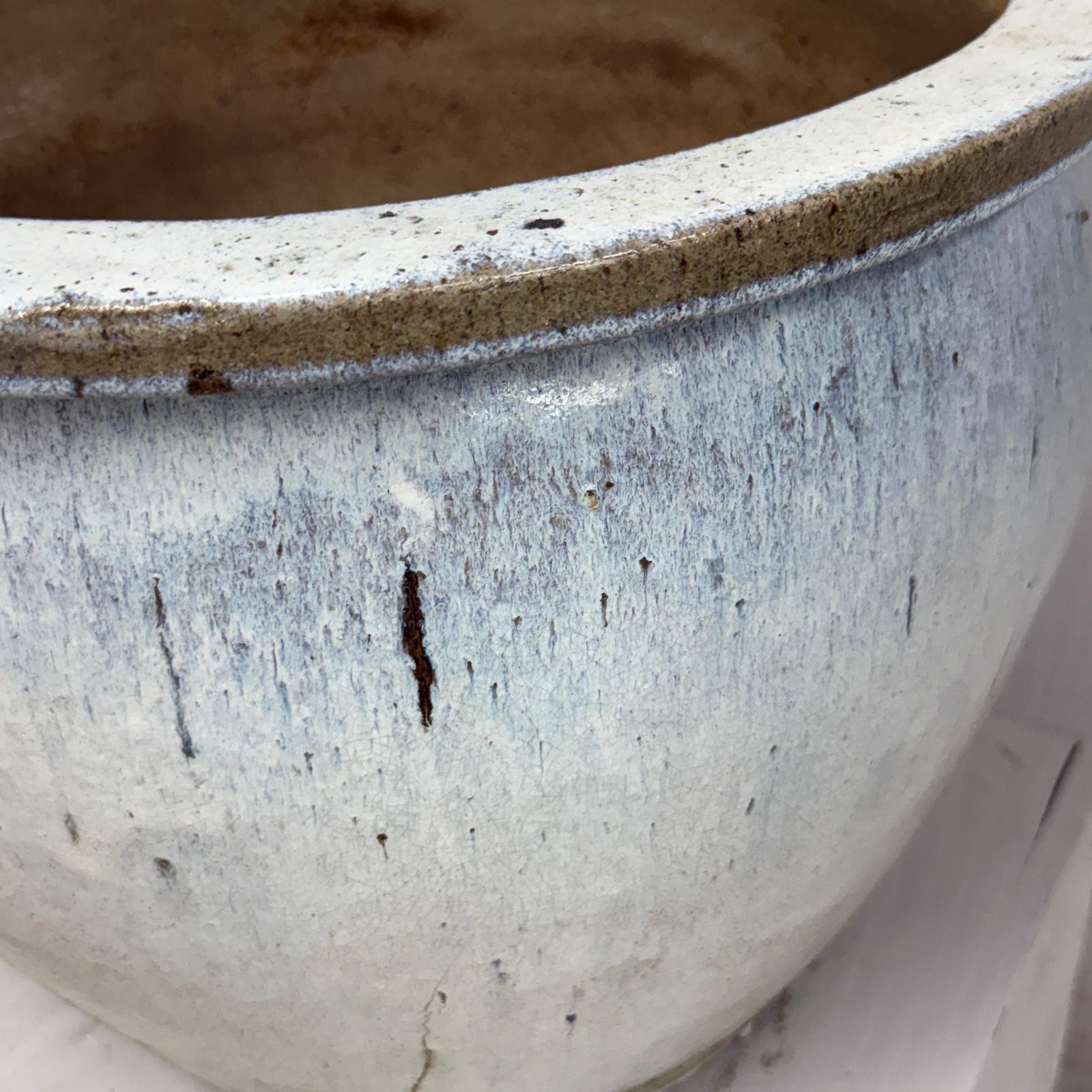 White Glazed Round Ceramic Planter with Wide Opening - FEA Home