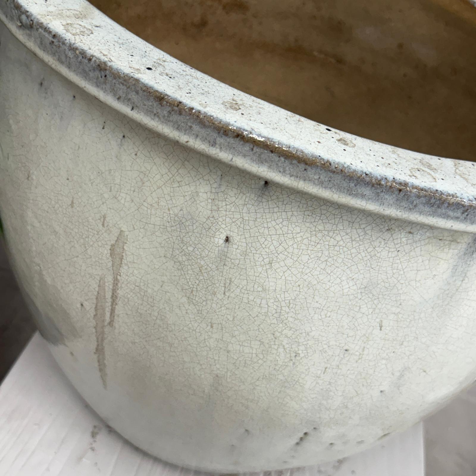 White Glazed Round Ceramic Planter with Wide Opening - FEA Home