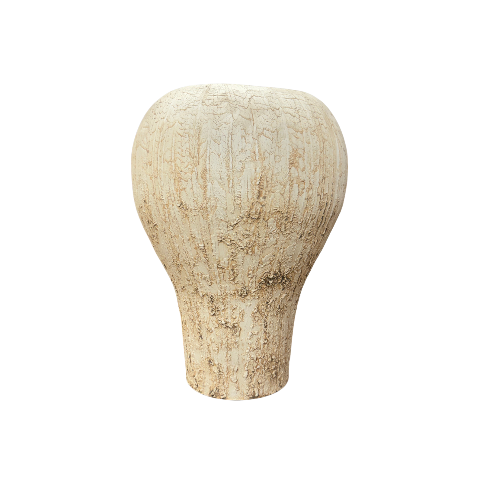 Wide Rounded Textured Ivory &amp; Sand Brown Ceramic Vase - FEA Home
