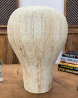 Wide Rounded Textured Ivory & Sand Brown Ceramic Vase - FEA Home