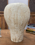 Wide Rounded Textured Ivory & Sand Brown Ceramic Vase - FEA Home