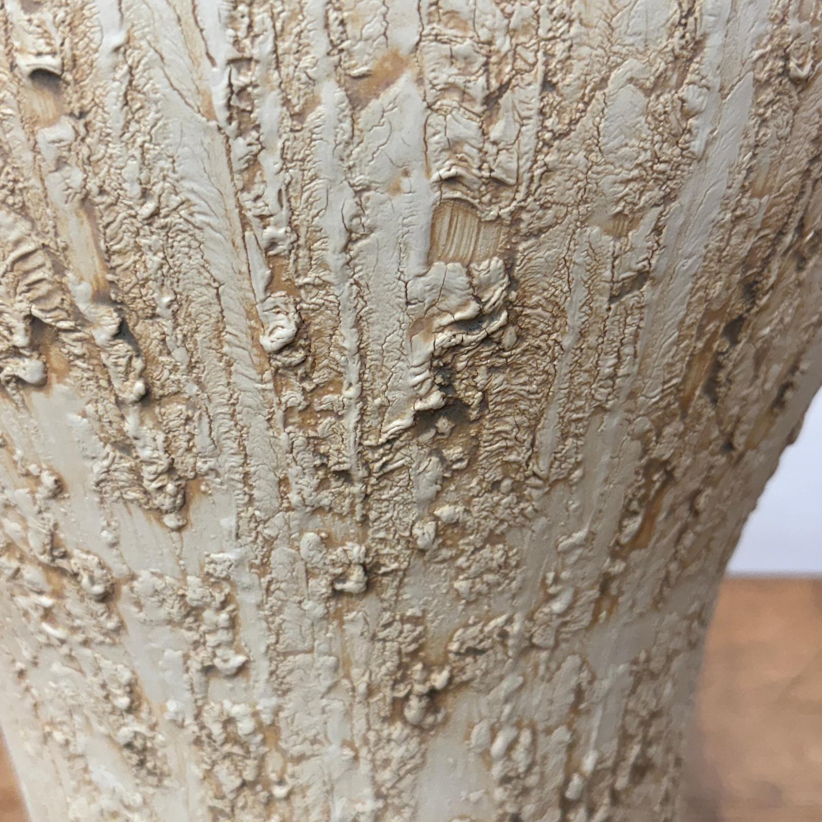 Wide Rounded Textured Ivory &amp; Sand Brown Ceramic Vase - FEA Home