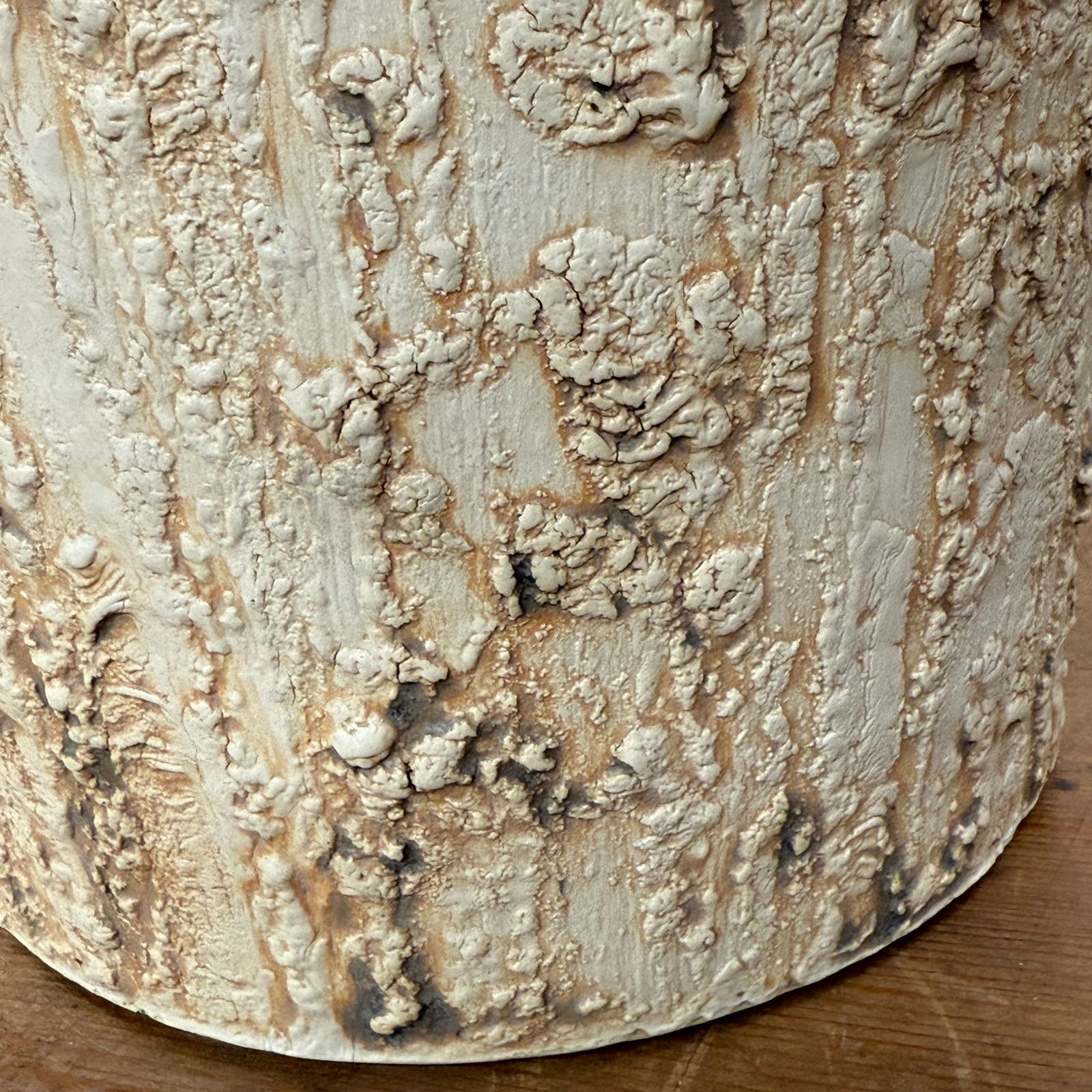 Wide Rounded Textured Ivory &amp; Sand Brown Ceramic Vase - FEA Home