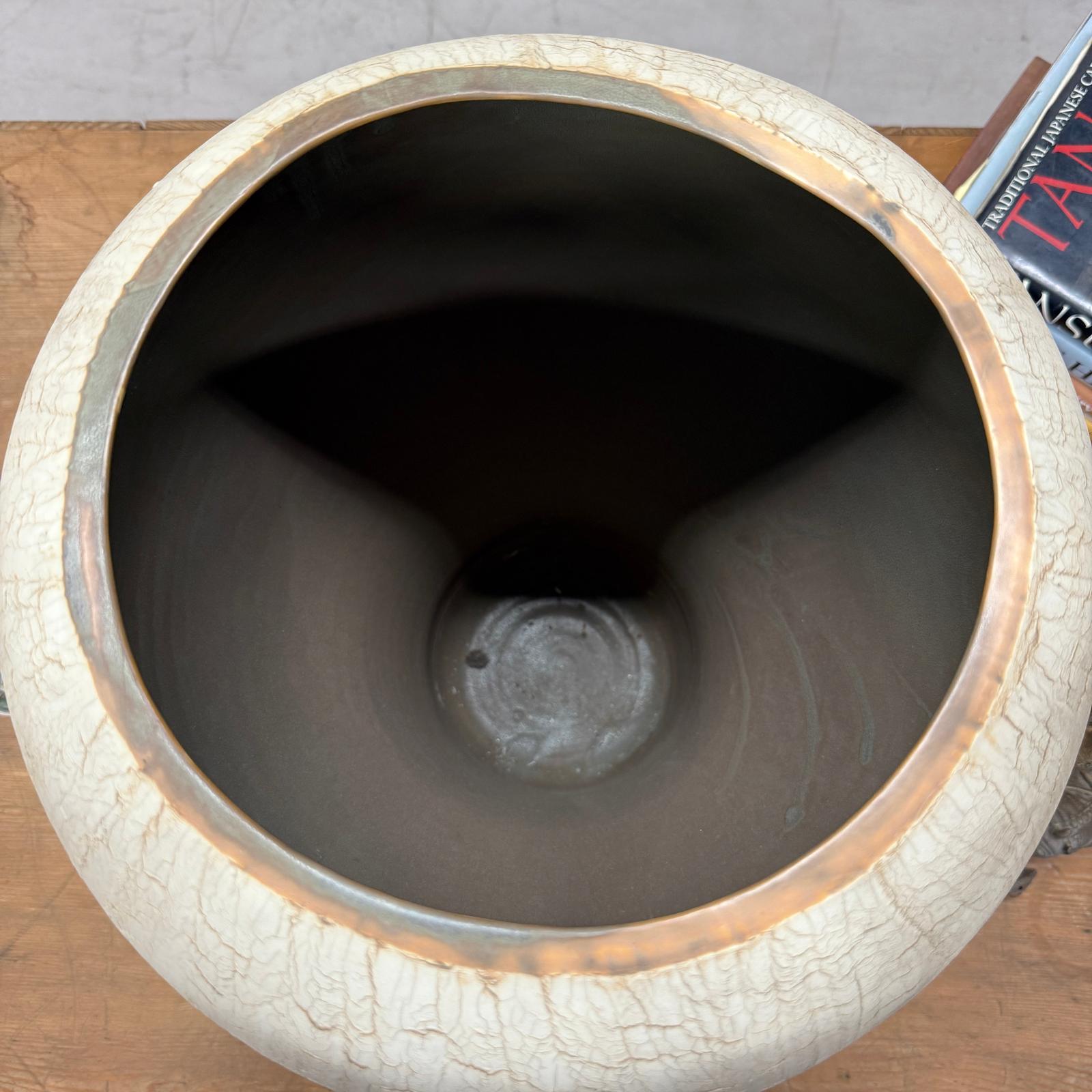 Wide Rounded Textured Ivory &amp; Sand Brown Ceramic Vase - FEA Home
