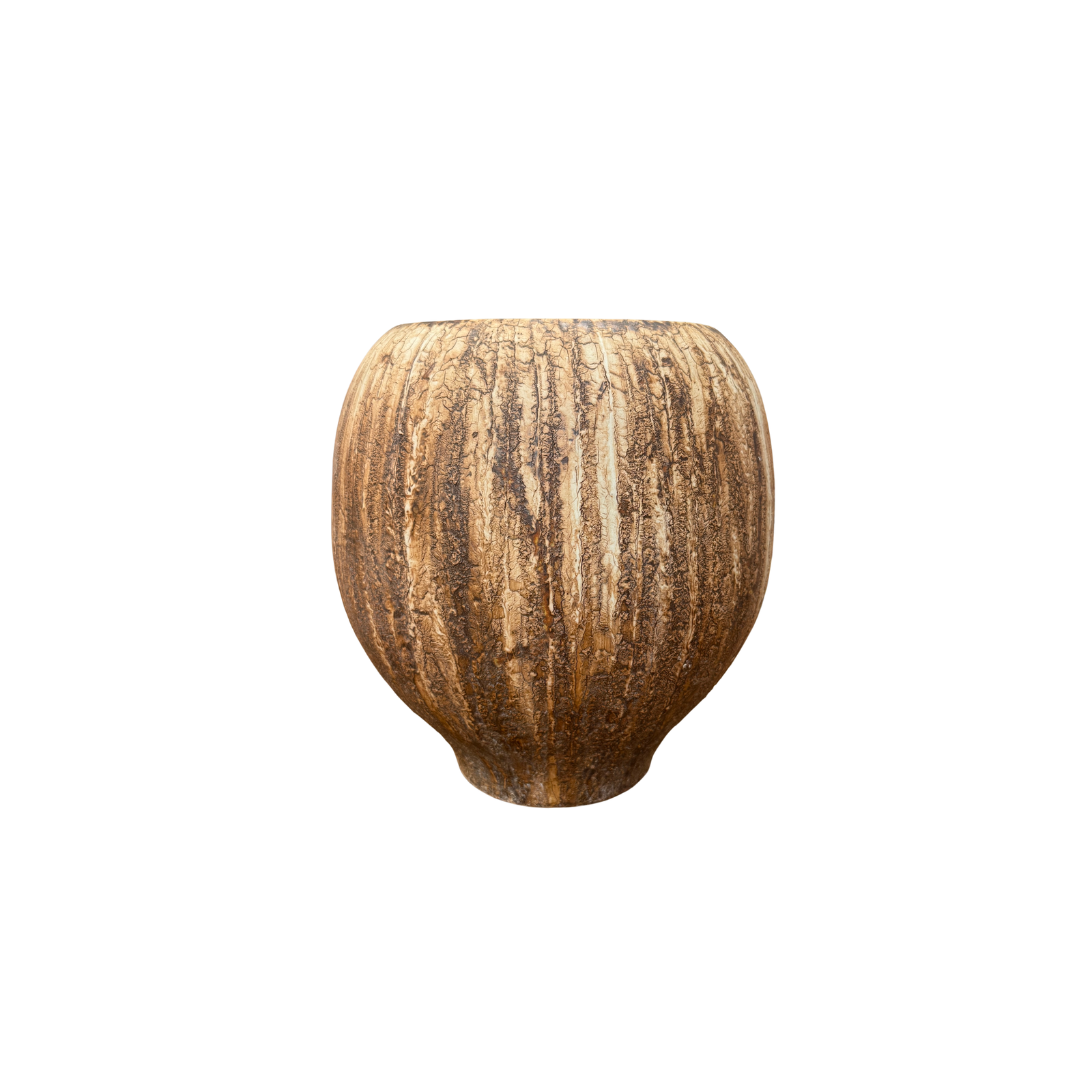 Wide RoundedTextured Two-Tone Cafe Mocha Brown Ceramic Vase - FEA Home