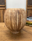 Wide RoundedTextured Two-Tone Cafe Mocha Brown Ceramic Vase - FEA Home