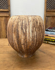 Wide RoundedTextured Two-Tone Cafe Mocha Brown Ceramic Vase - FEA Home