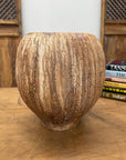 Wide RoundedTextured Two-Tone Cafe Mocha Brown Ceramic Vase - FEA Home